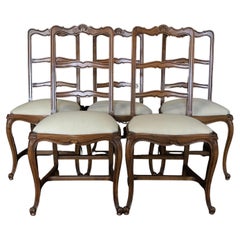 Beautiful Set of Five French Louis XV Ladderback Style Dining Chairs