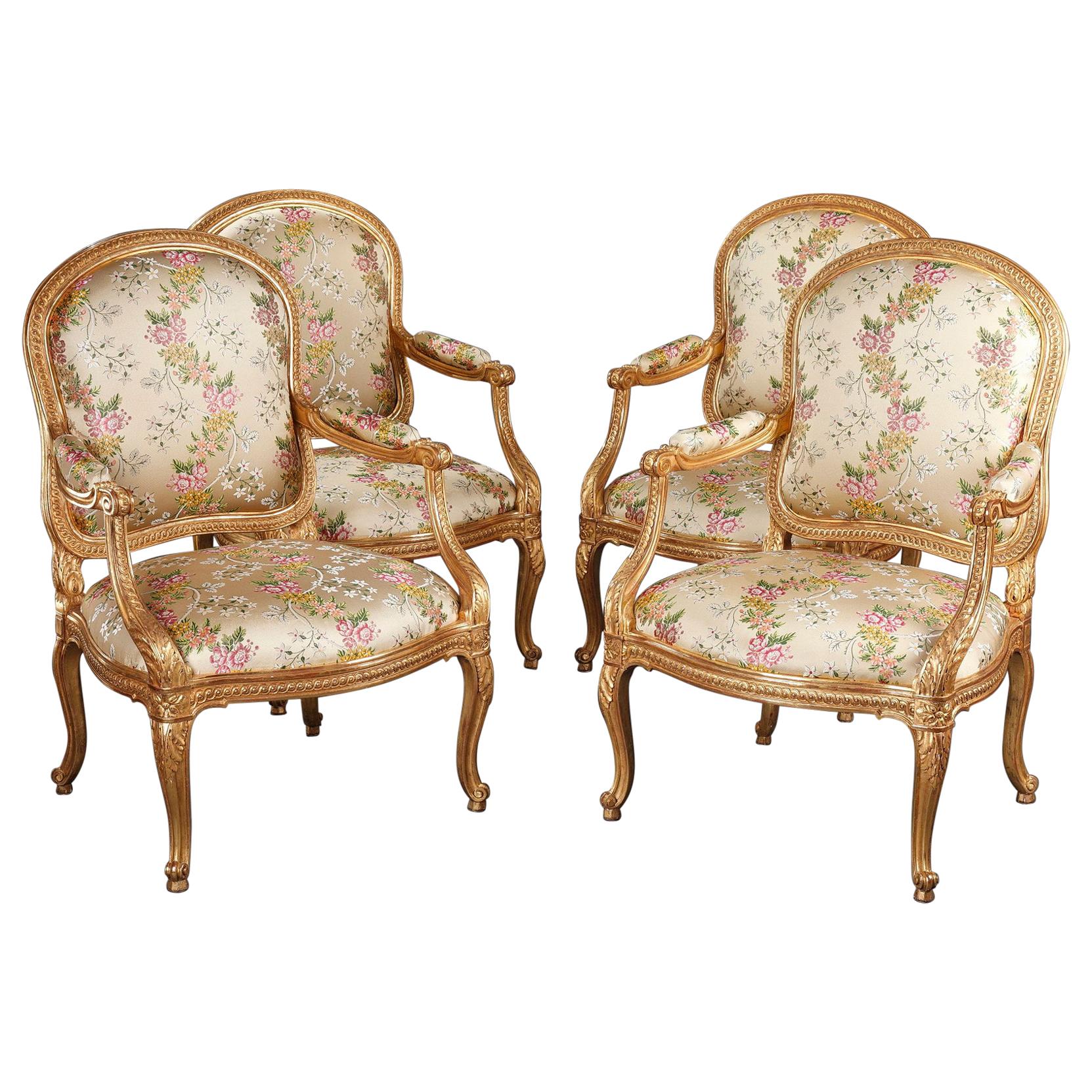 Beautiful Set of Four Transition Style Armchairs "A Chassis", France, Circa 1880