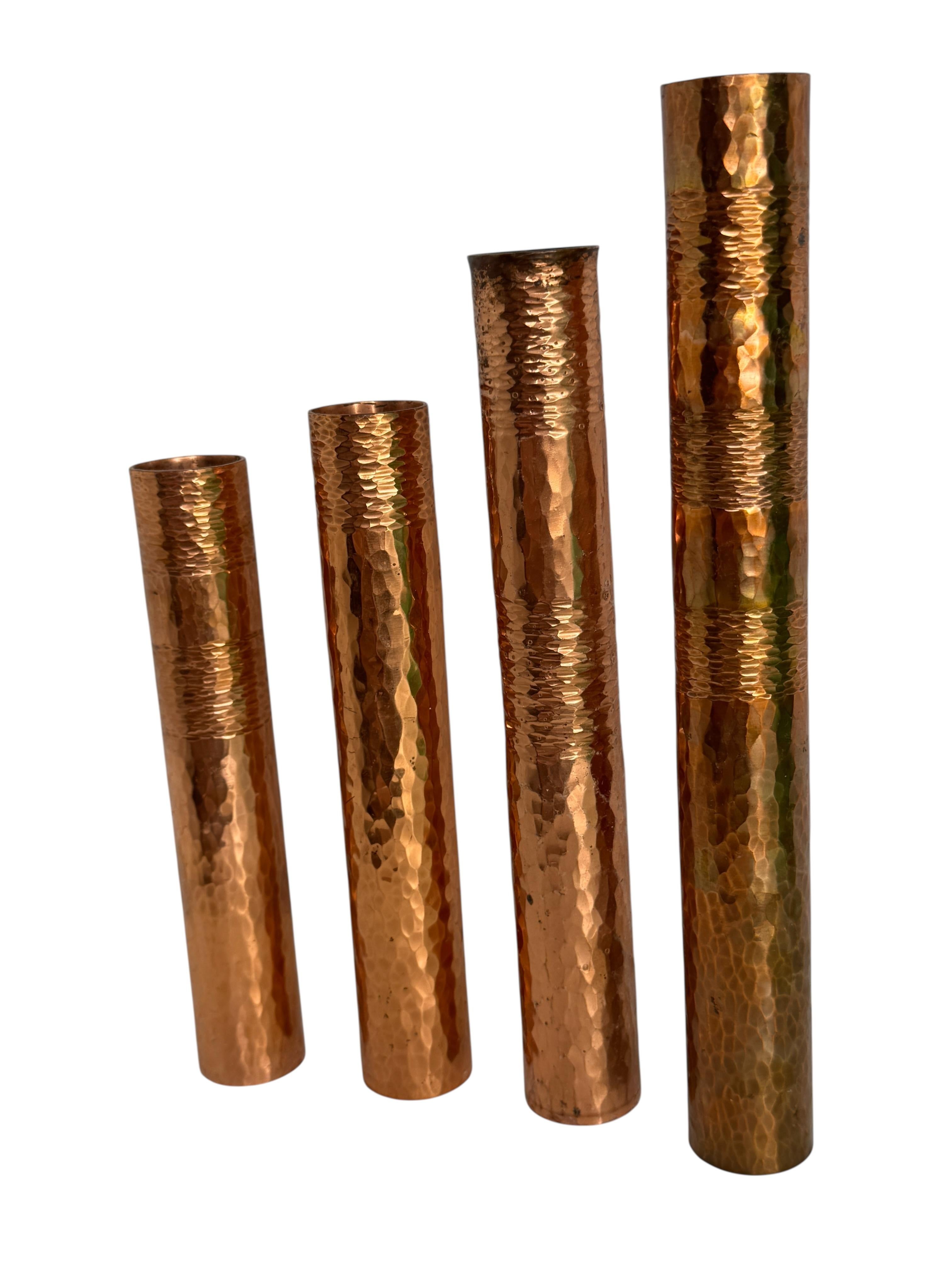 Beautiful Set of four Copper Handmade Brutalist Flower Vase, German, 1970s For Sale 5