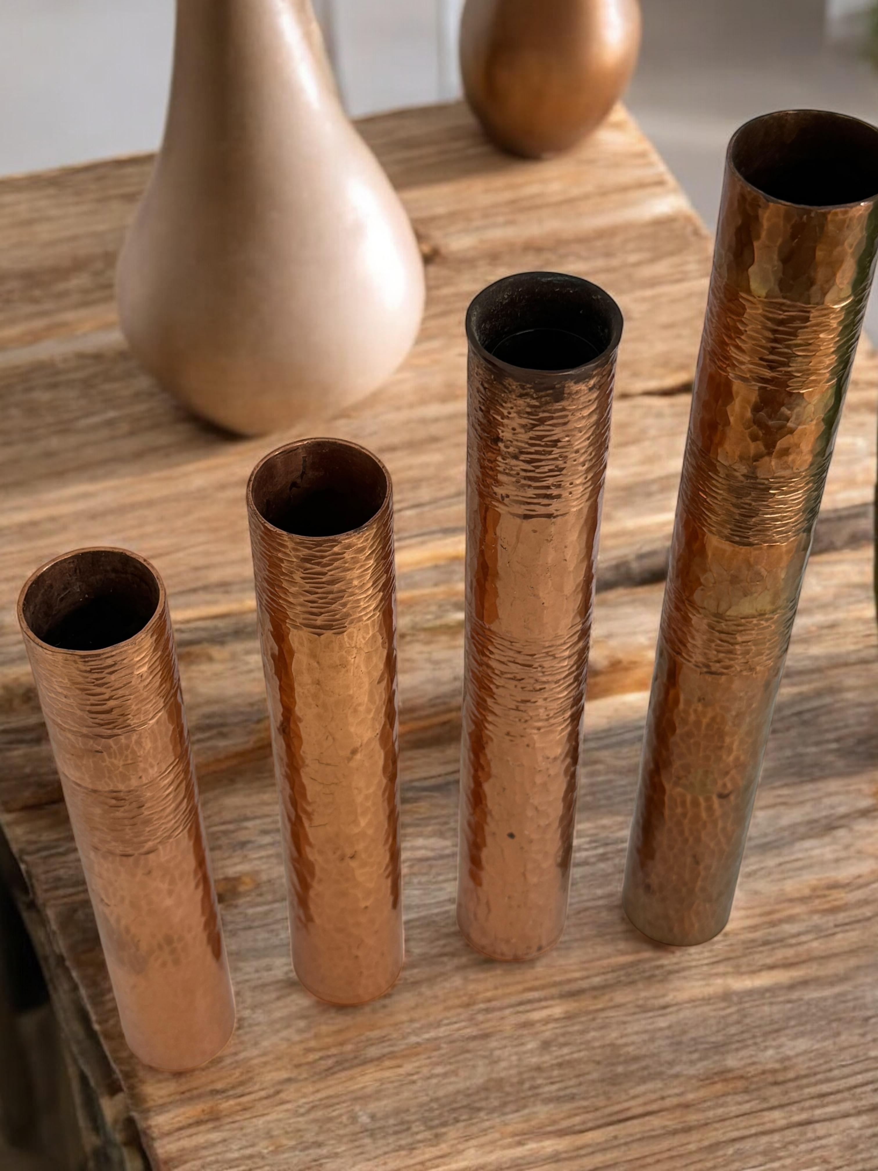 Beautiful Set of four Copper Handmade Brutalist Flower Vase, German, 1970s For Sale 6