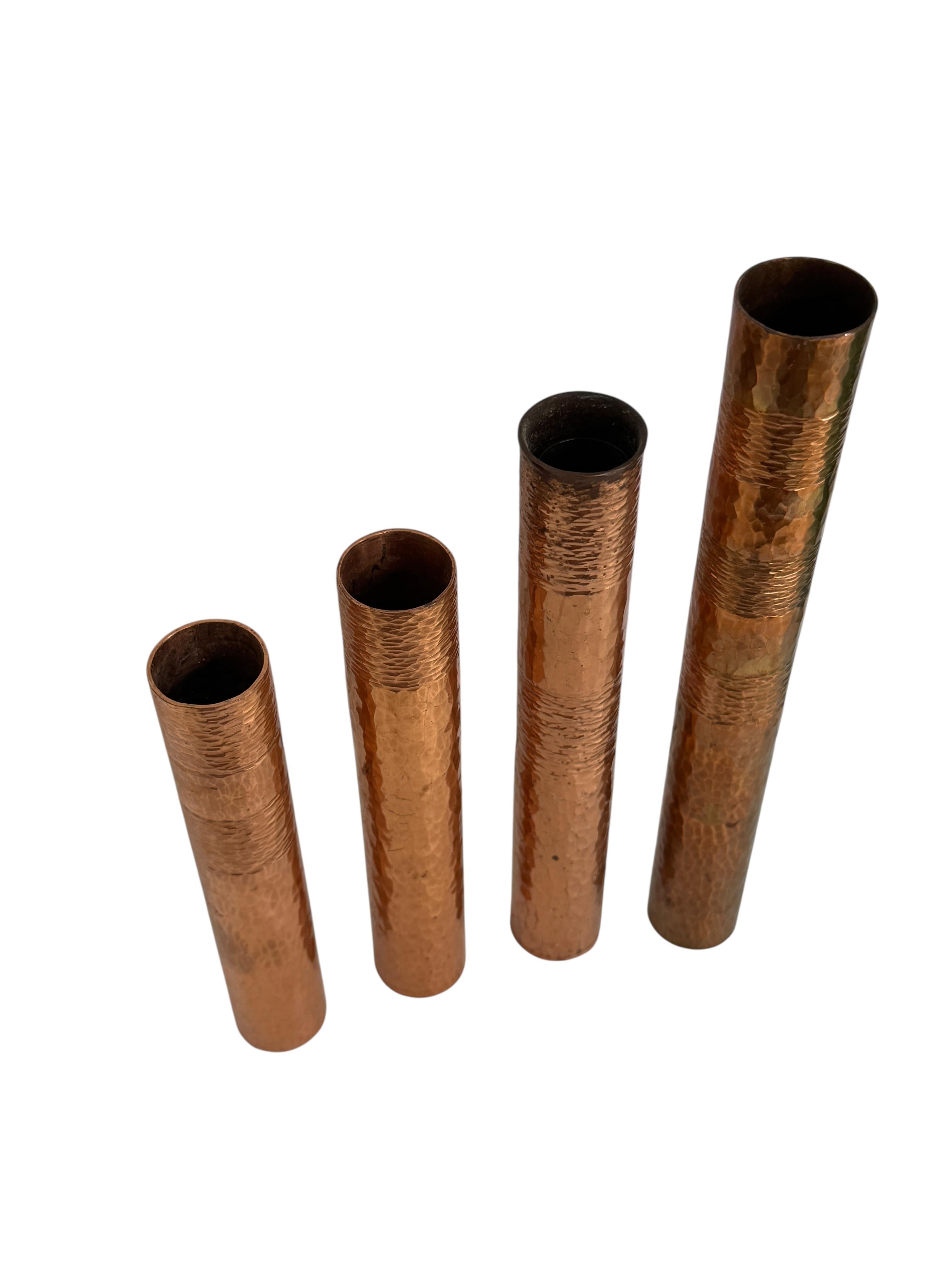Beautiful Set of four Copper Handmade Brutalist Flower Vase, German, 1970s For Sale 7