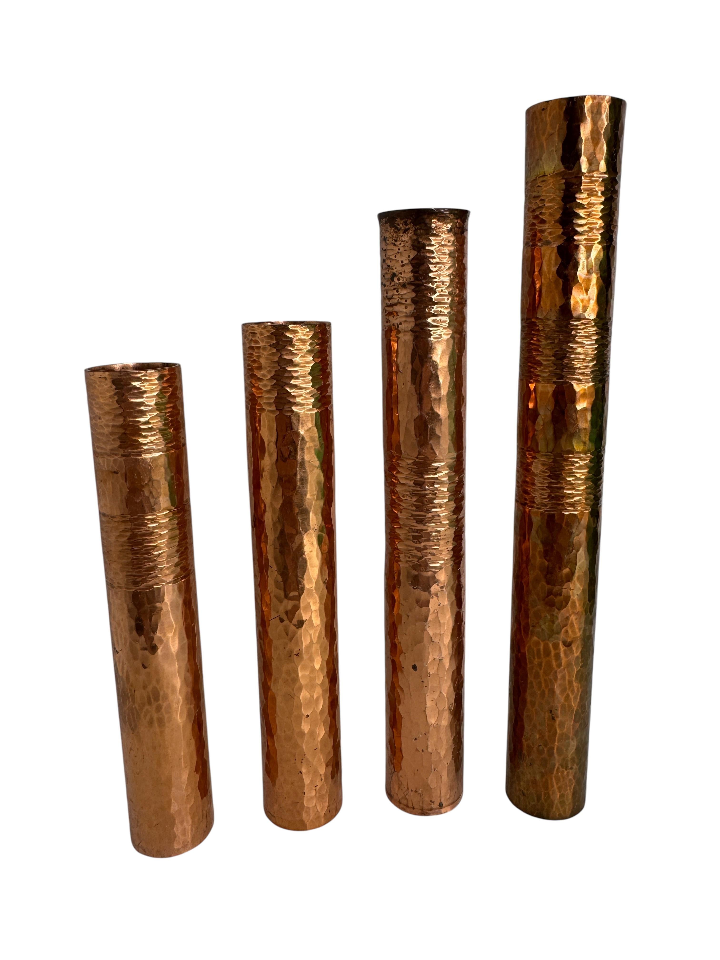 Hand-Crafted Beautiful Set of four Copper Handmade Brutalist Flower Vase, German, 1970s For Sale