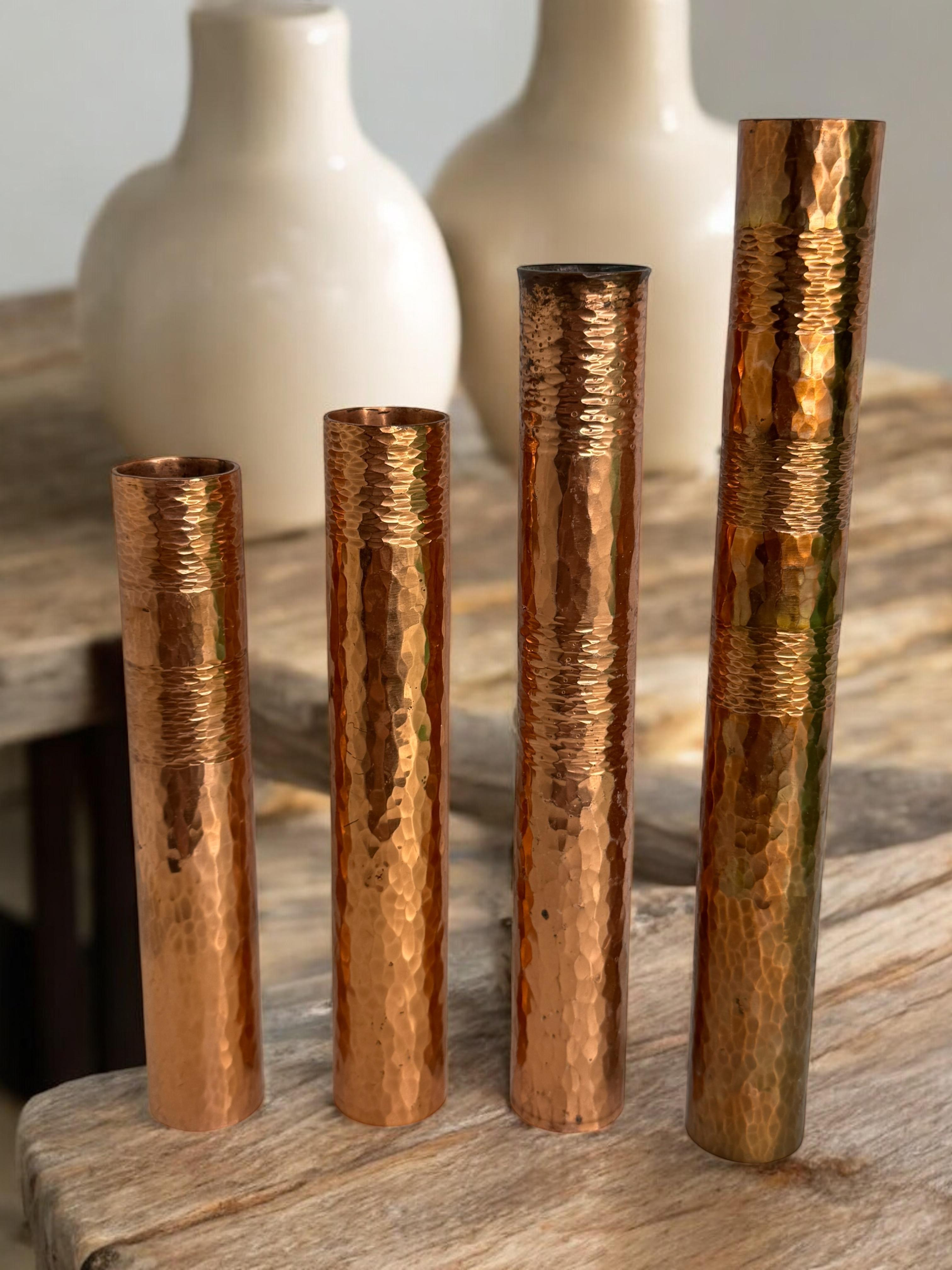 Beautiful Set of four Copper Handmade Brutalist Flower Vase, German, 1970s For Sale 1