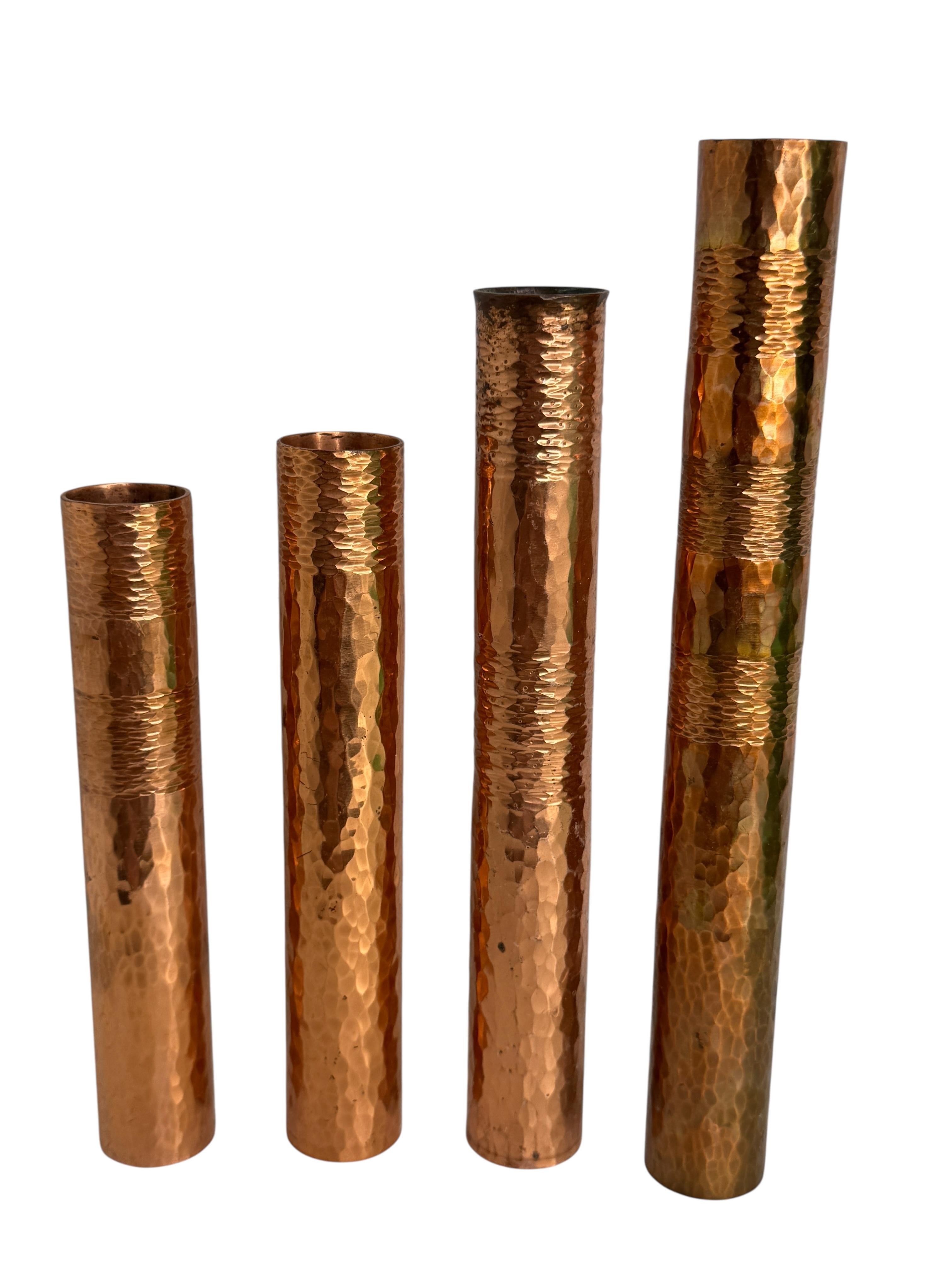 Beautiful Set of four Copper Handmade Brutalist Flower Vase, German, 1970s For Sale 2