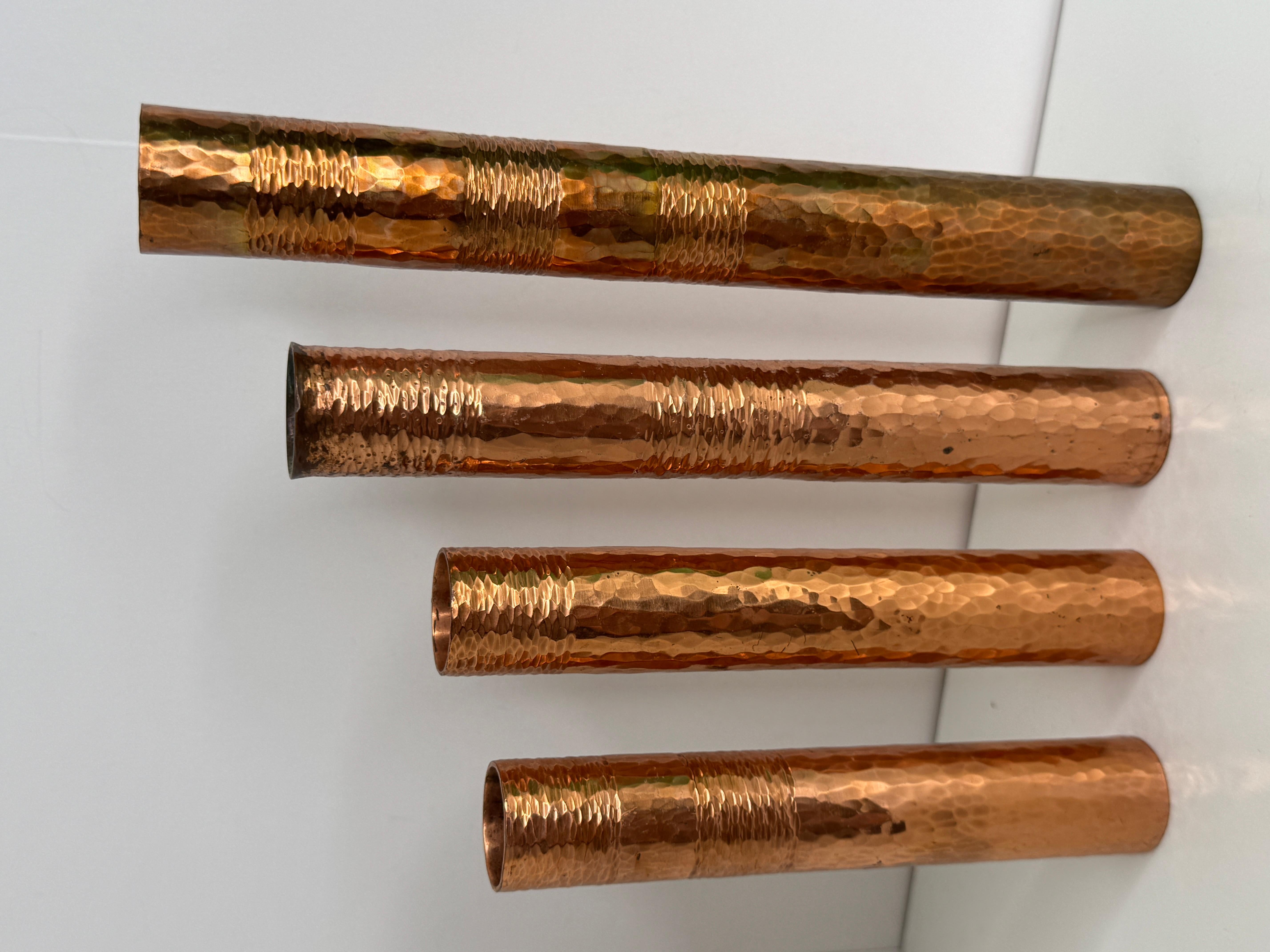 Beautiful Set of four Copper Handmade Brutalist Flower Vase, German, 1970s For Sale 3