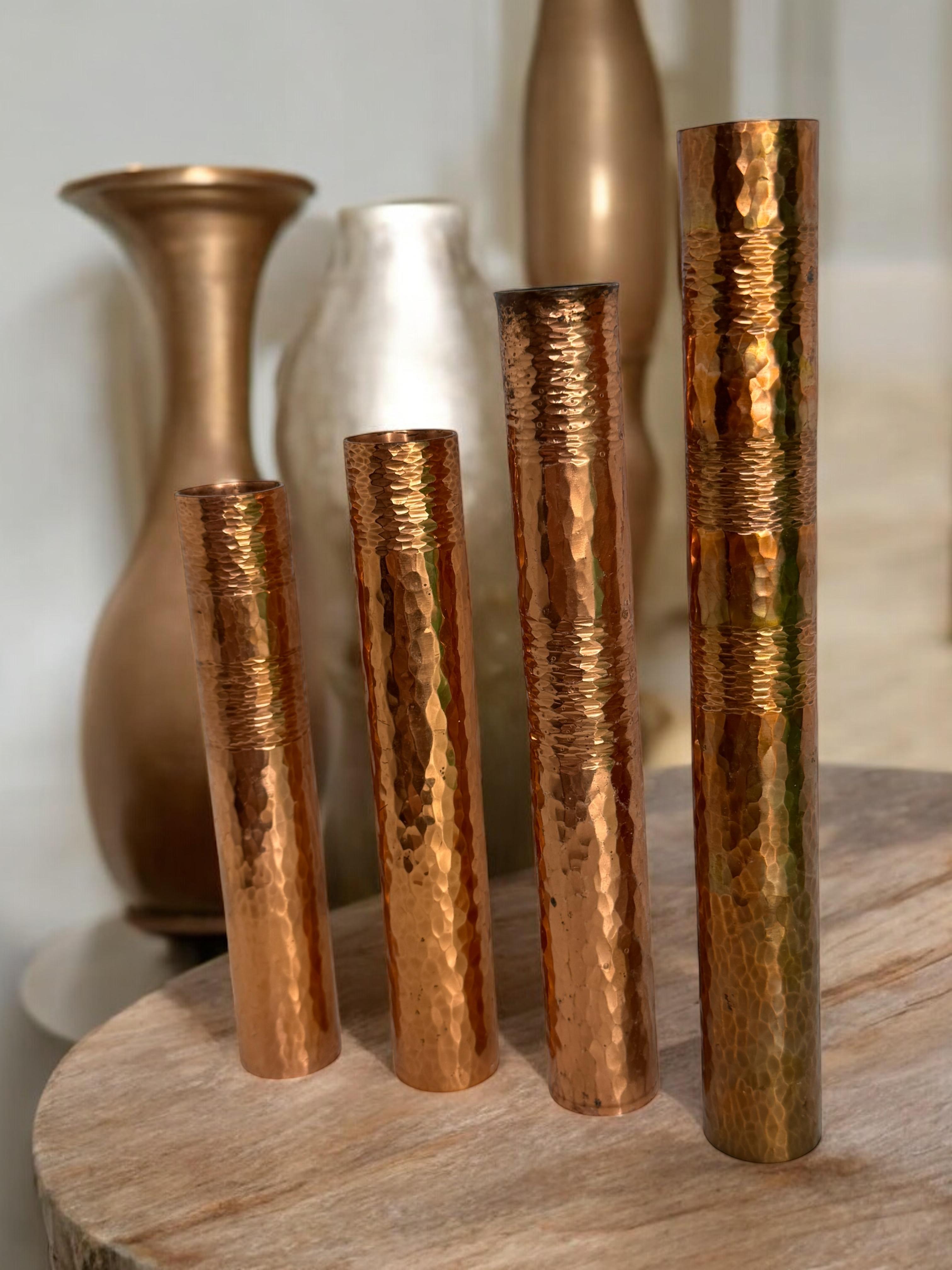 Beautiful Set of four Copper Handmade Brutalist Flower Vase, German, 1970s For Sale 4