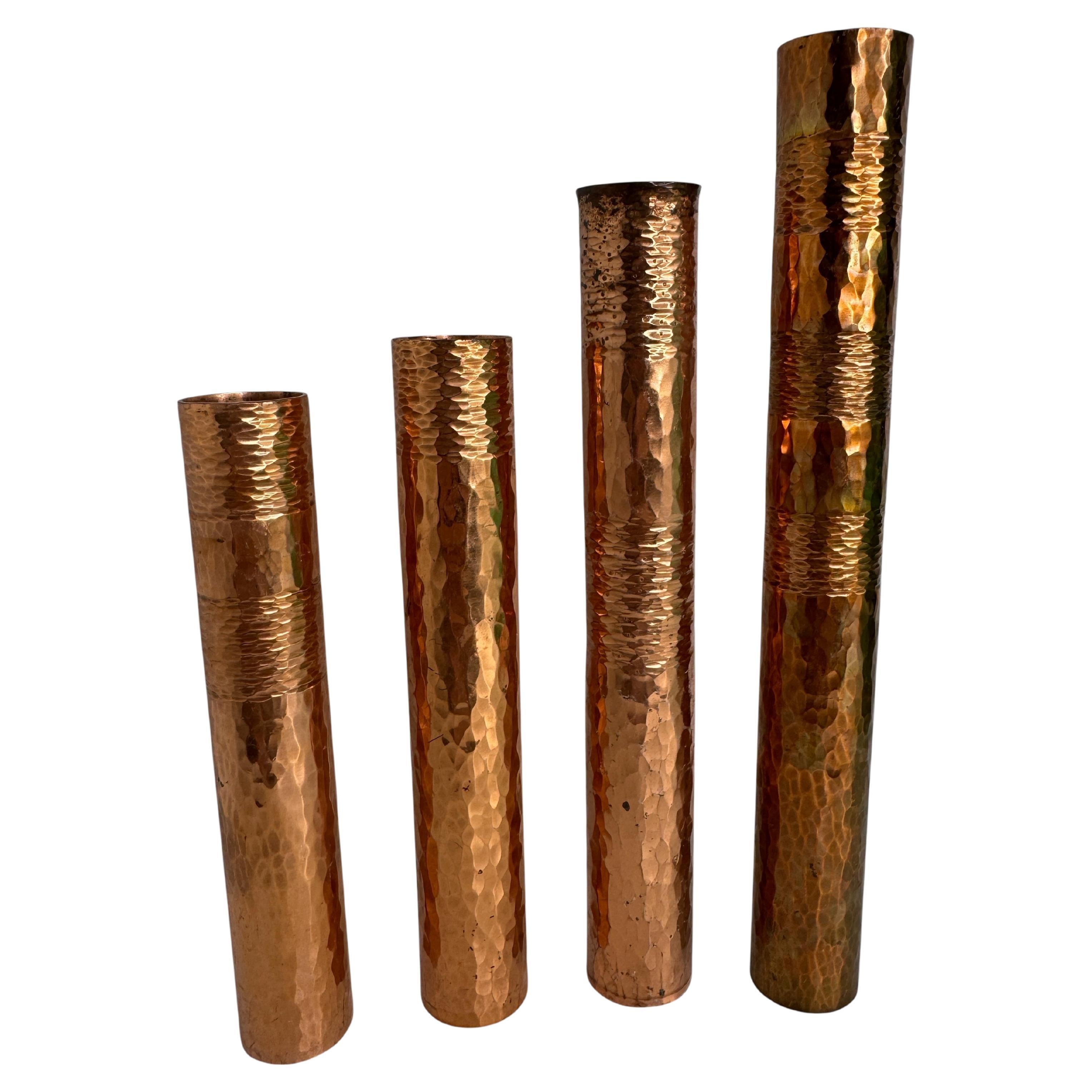 Beautiful Set of four Copper Handmade Brutalist Flower Vase, German, 1970s