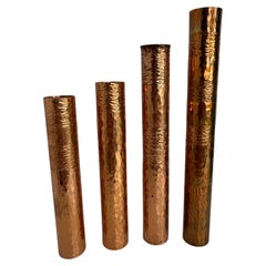 Beautiful Set of four Copper Handmade Brutalist Flower Vase, German, 1970s