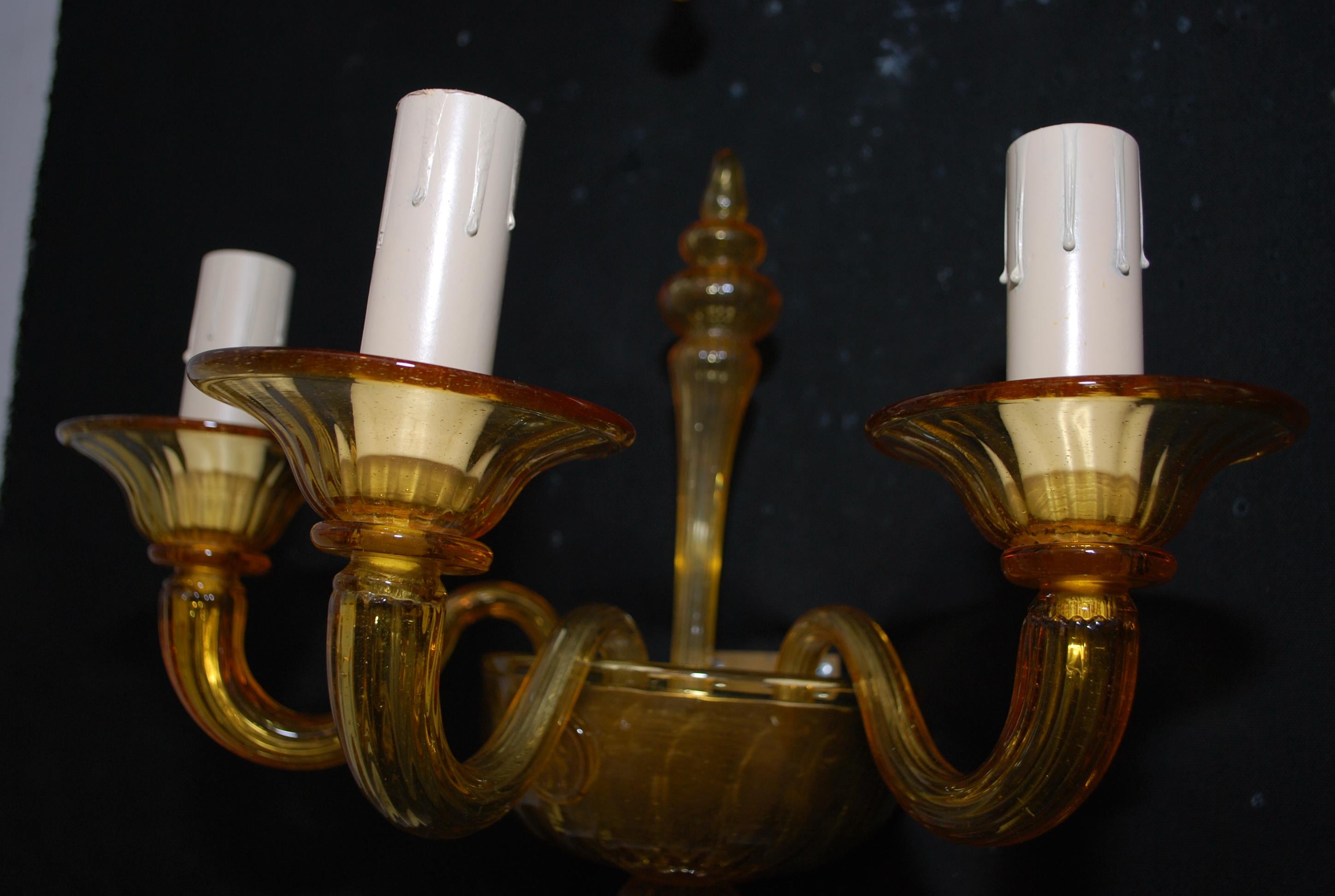 Beautiful Set of Four Hands Blown Murano Glass Sconces Signed La Murrina In Excellent Condition In Los Angeles, CA