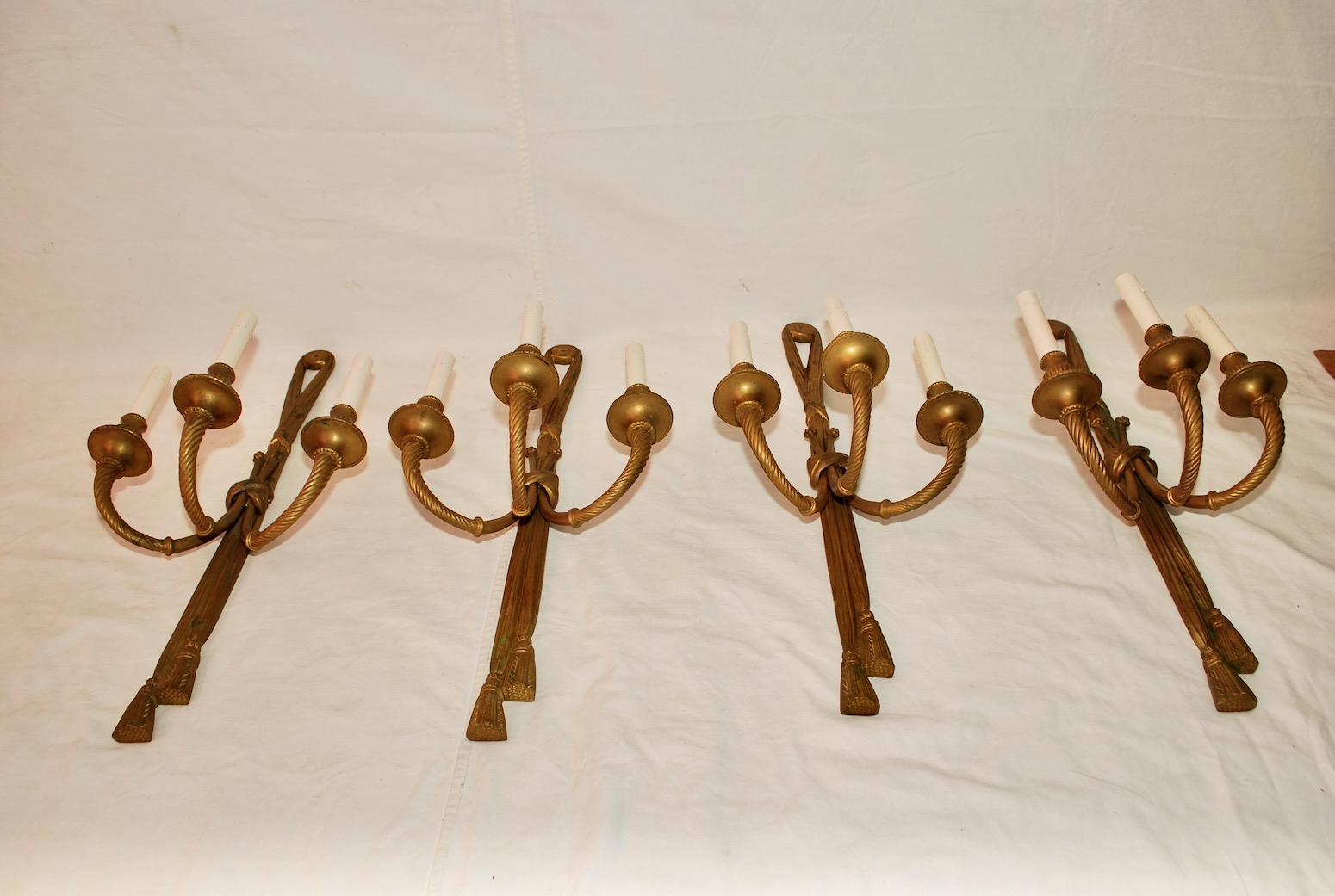 Louis XV Beautiful Set of Four Large French Bronze Sconces ( two are sold ) For Sale
