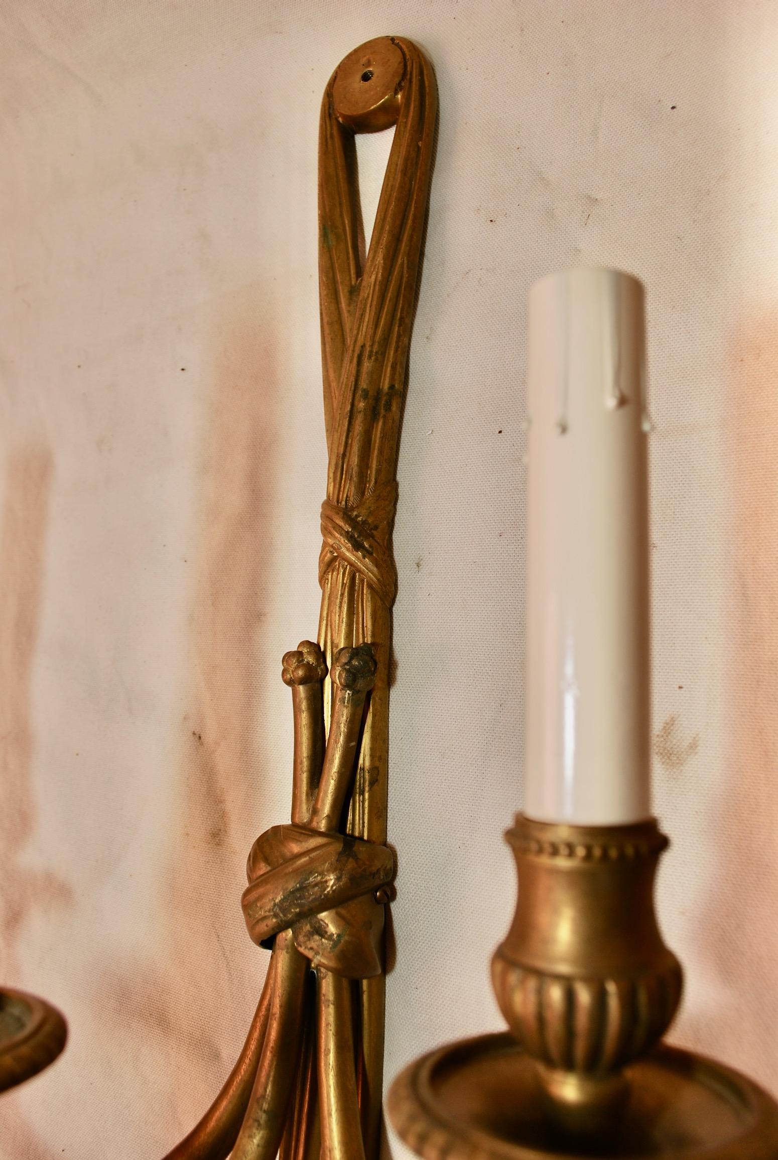Mid-20th Century Beautiful Set of Four Large French Bronze Sconces ( two are sold ) For Sale
