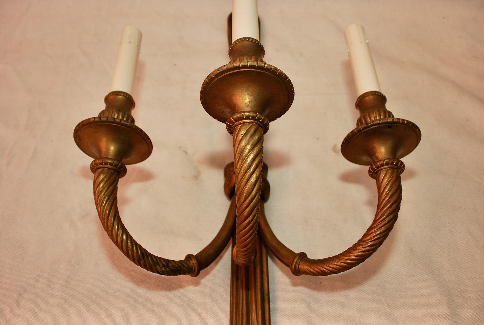 Beautiful Set of Four Large French Bronze Sconces ( two are sold ) For Sale 1