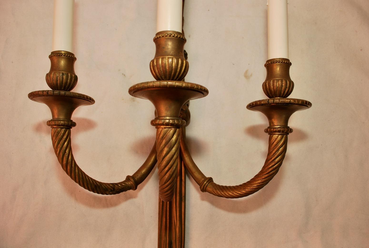 Beautiful Set of Four Large French Bronze Sconces ( two are sold ) For Sale 2