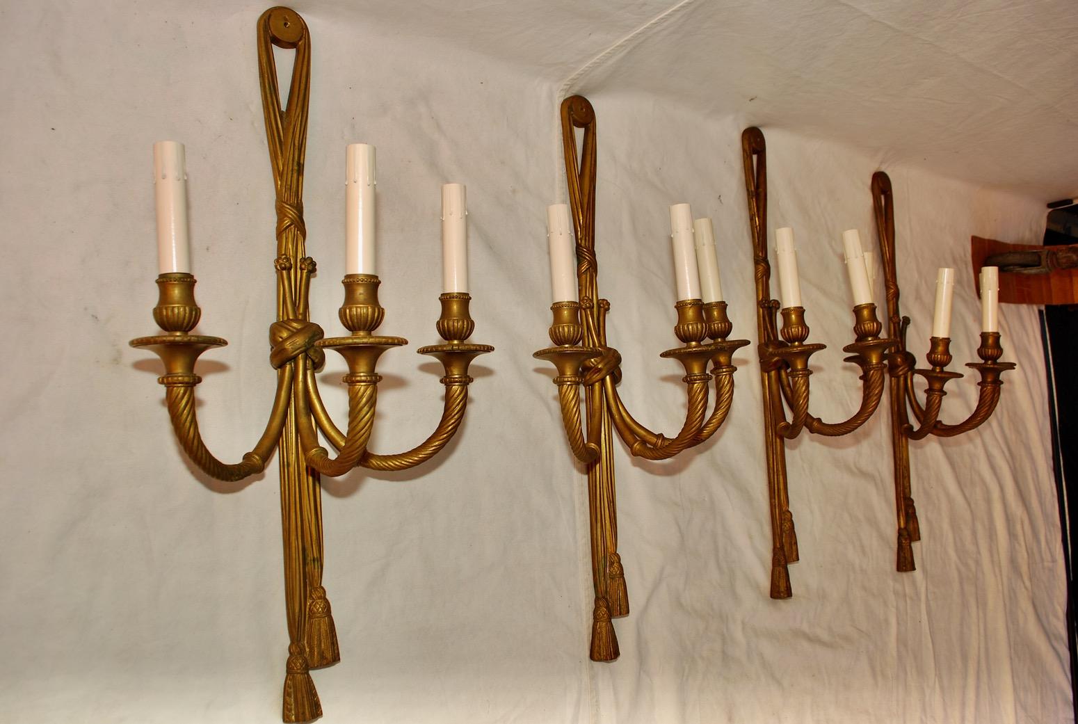 Beautiful Set of Four Large French Bronze Sconces ( two are sold ) For Sale 3
