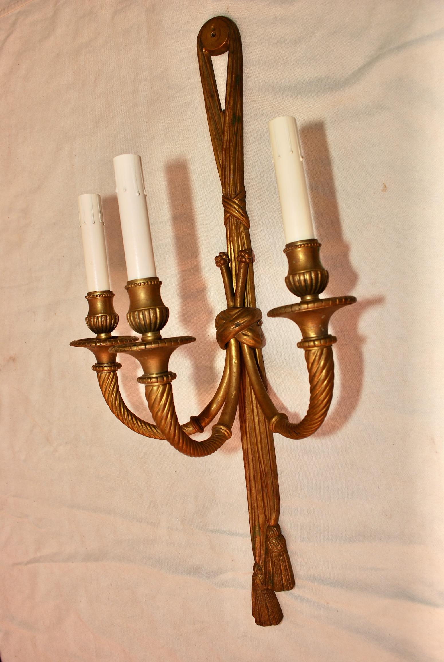 Beautiful Set of Four Large French Bronze Sconces ( two are sold ) For Sale 4
