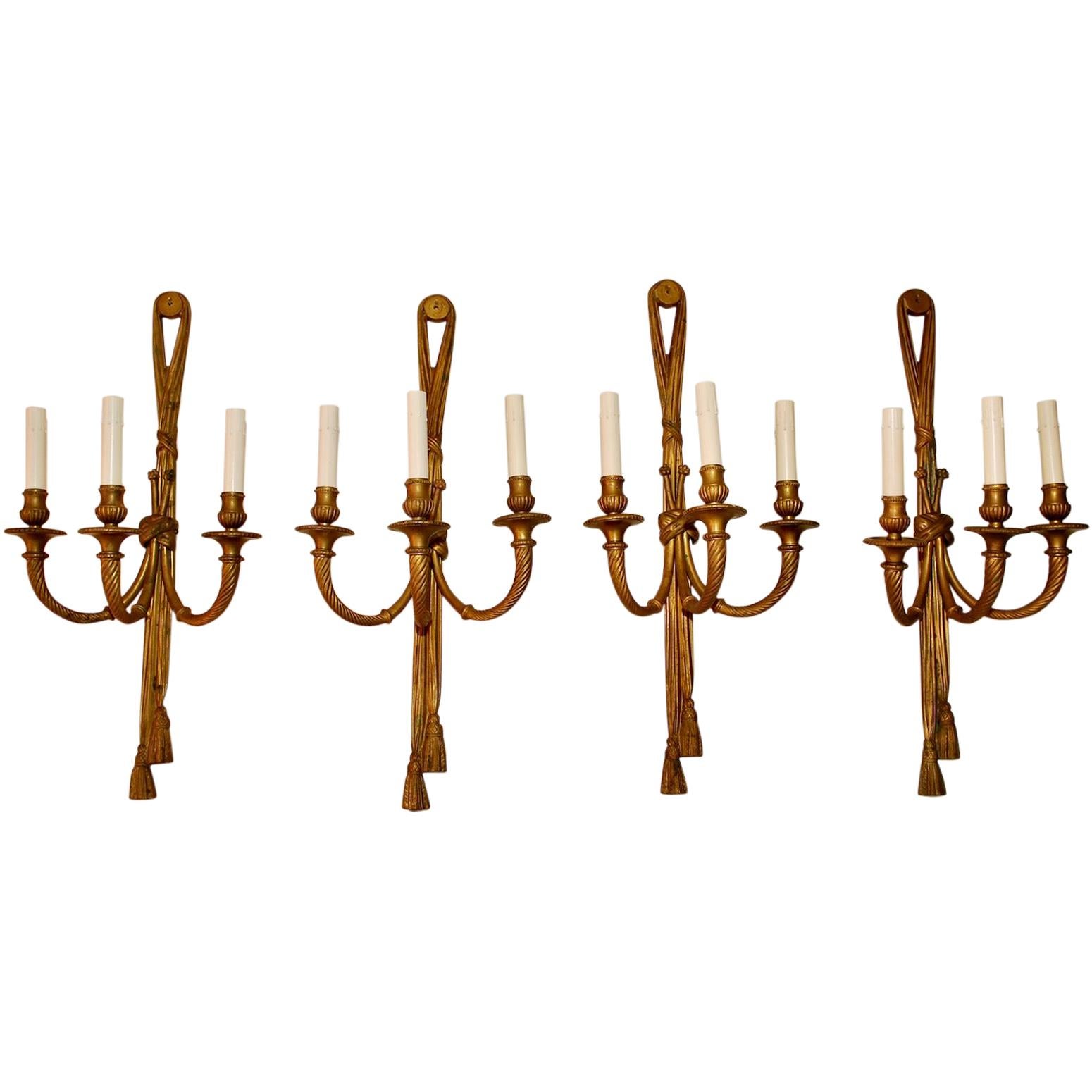Beautiful Set of Four Large French Bronze Sconces ( two are sold ) For Sale