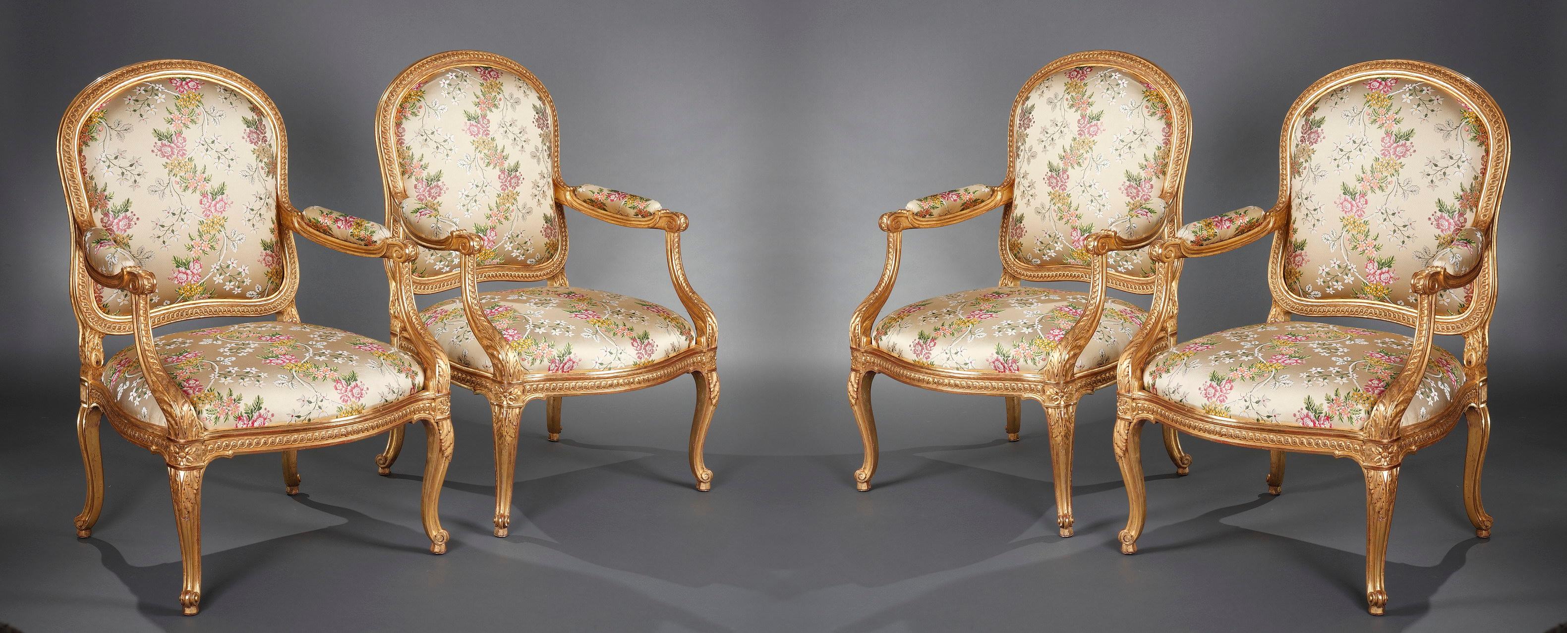 French Beautiful Set of Four Transition Style Armchairs 