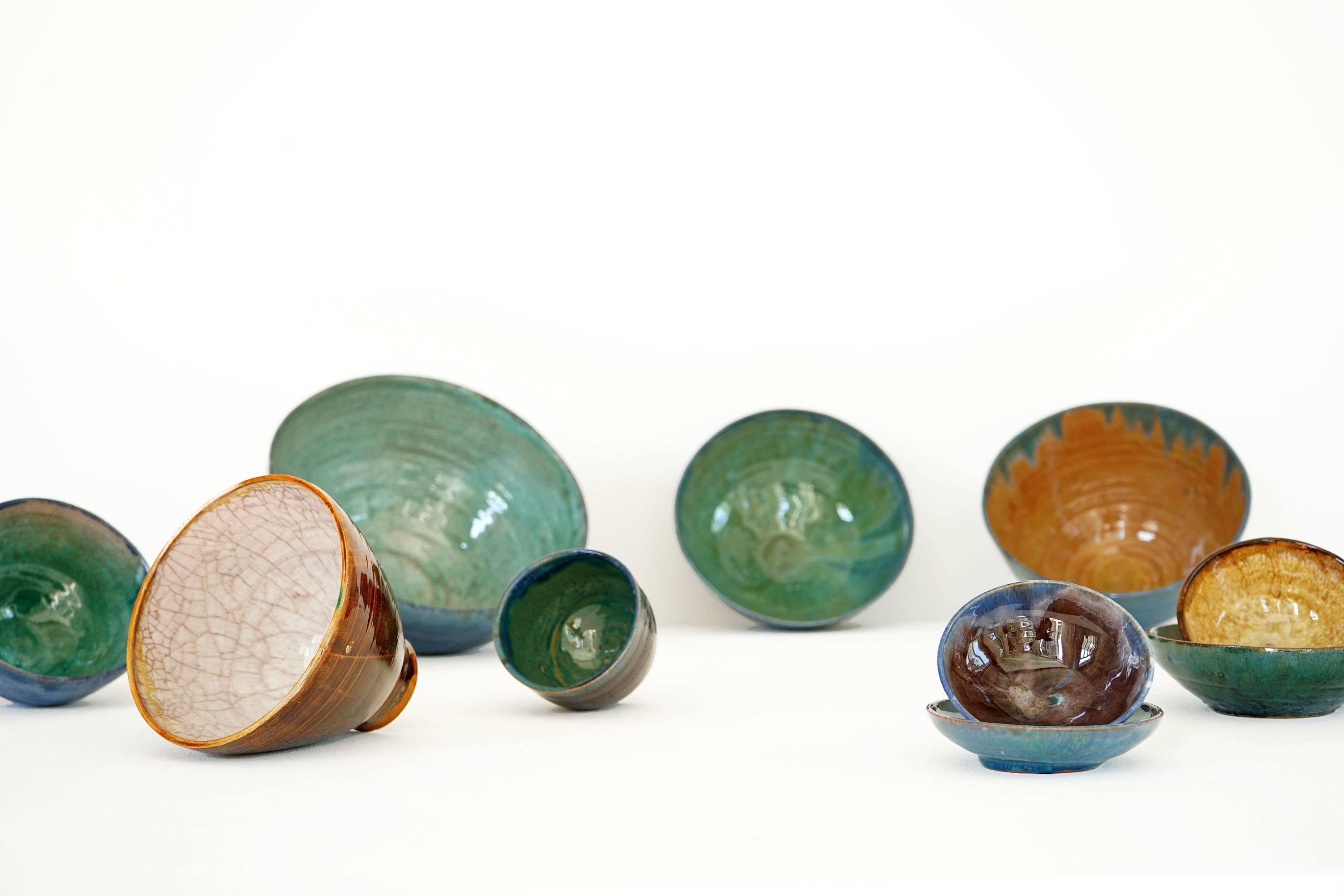 Beautiful Set of Handmade Ceramic Bowls, 1970s For Sale 6