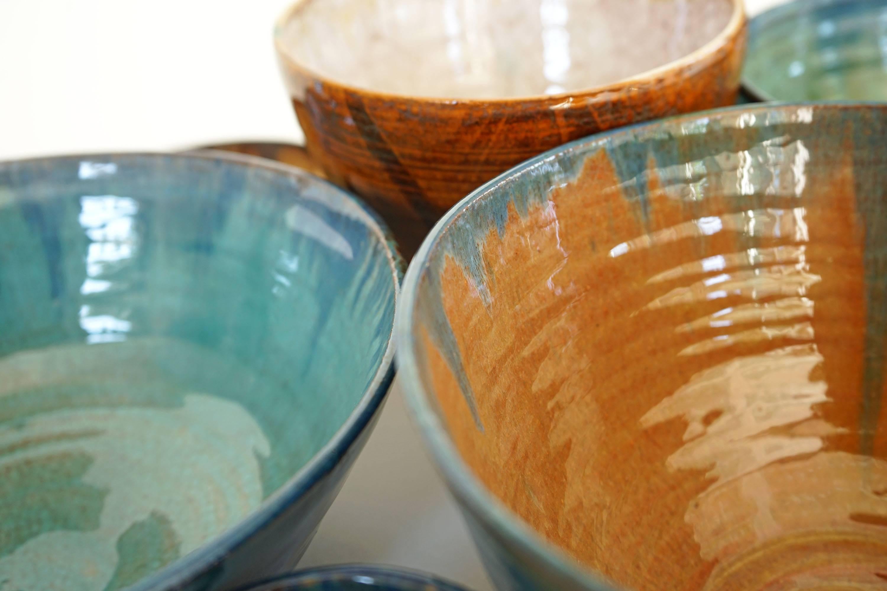 Beautiful Set of Handmade Ceramic Bowls, 1970s For Sale 12