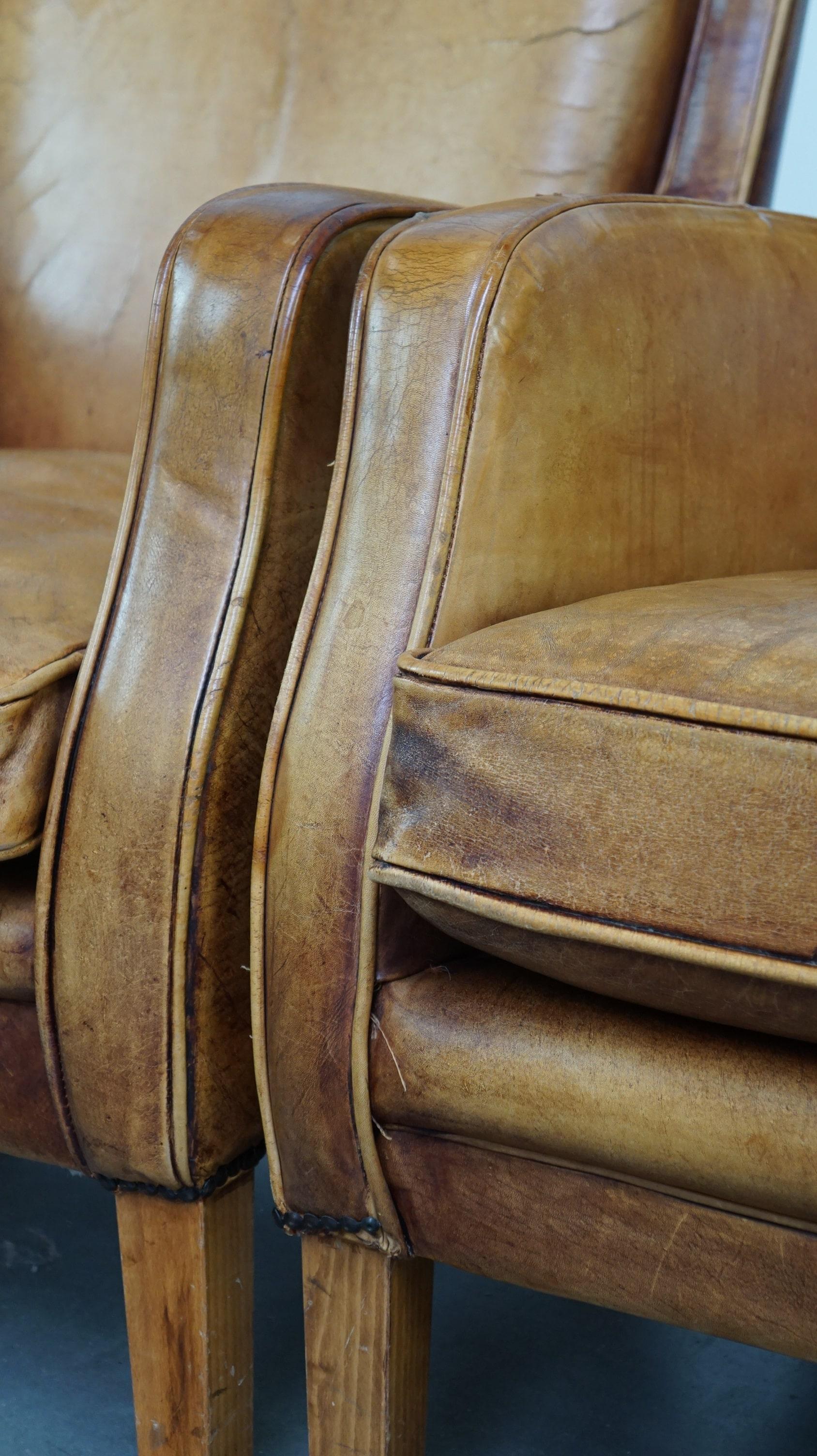 Bellissimo set di poltrone in pelle color cognac chiaro, stile inglese in vendita 5