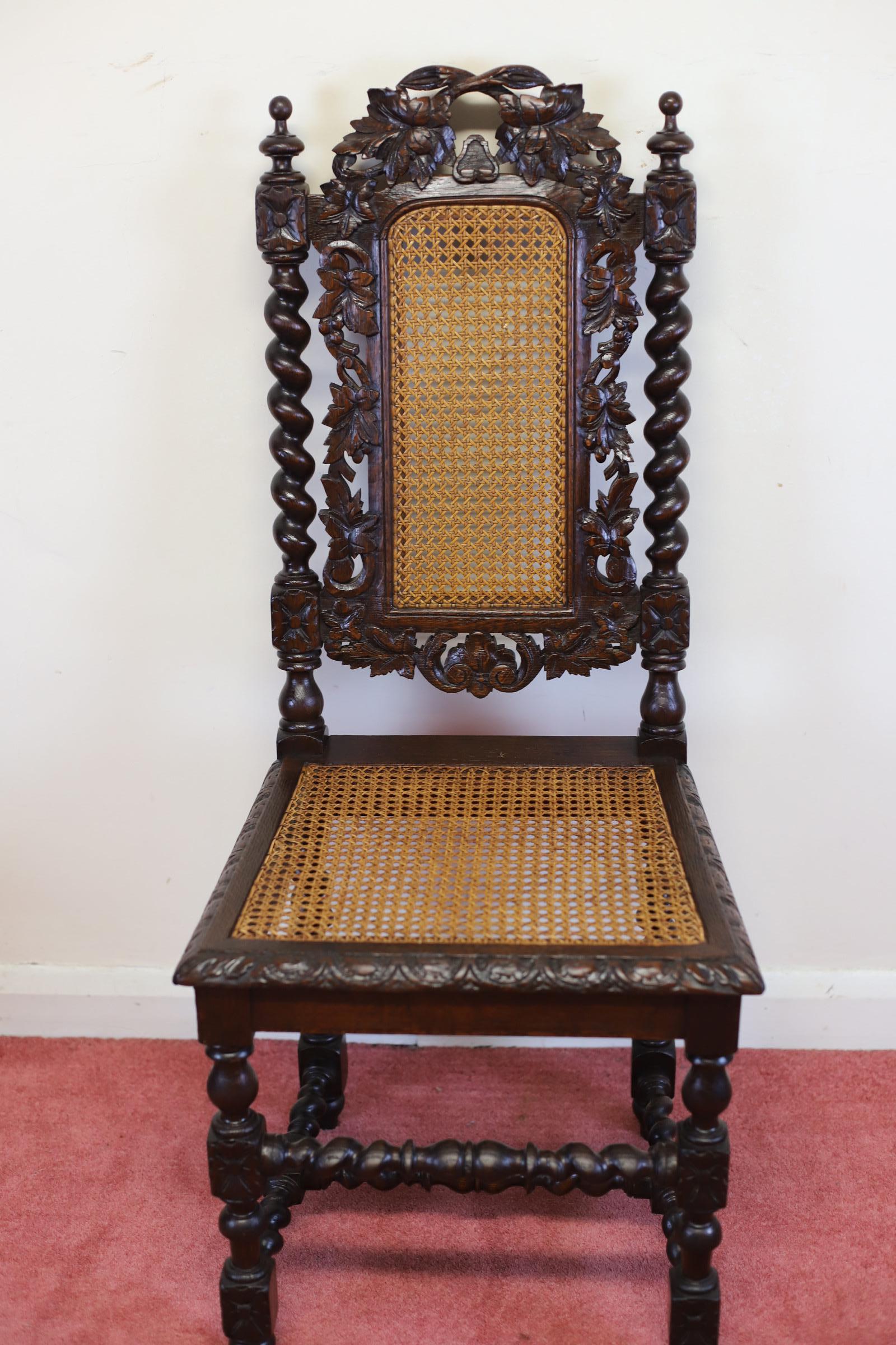 Beautiful Set Of Six Antique Victorian Carved Oak Dining Chairs For Sale 6