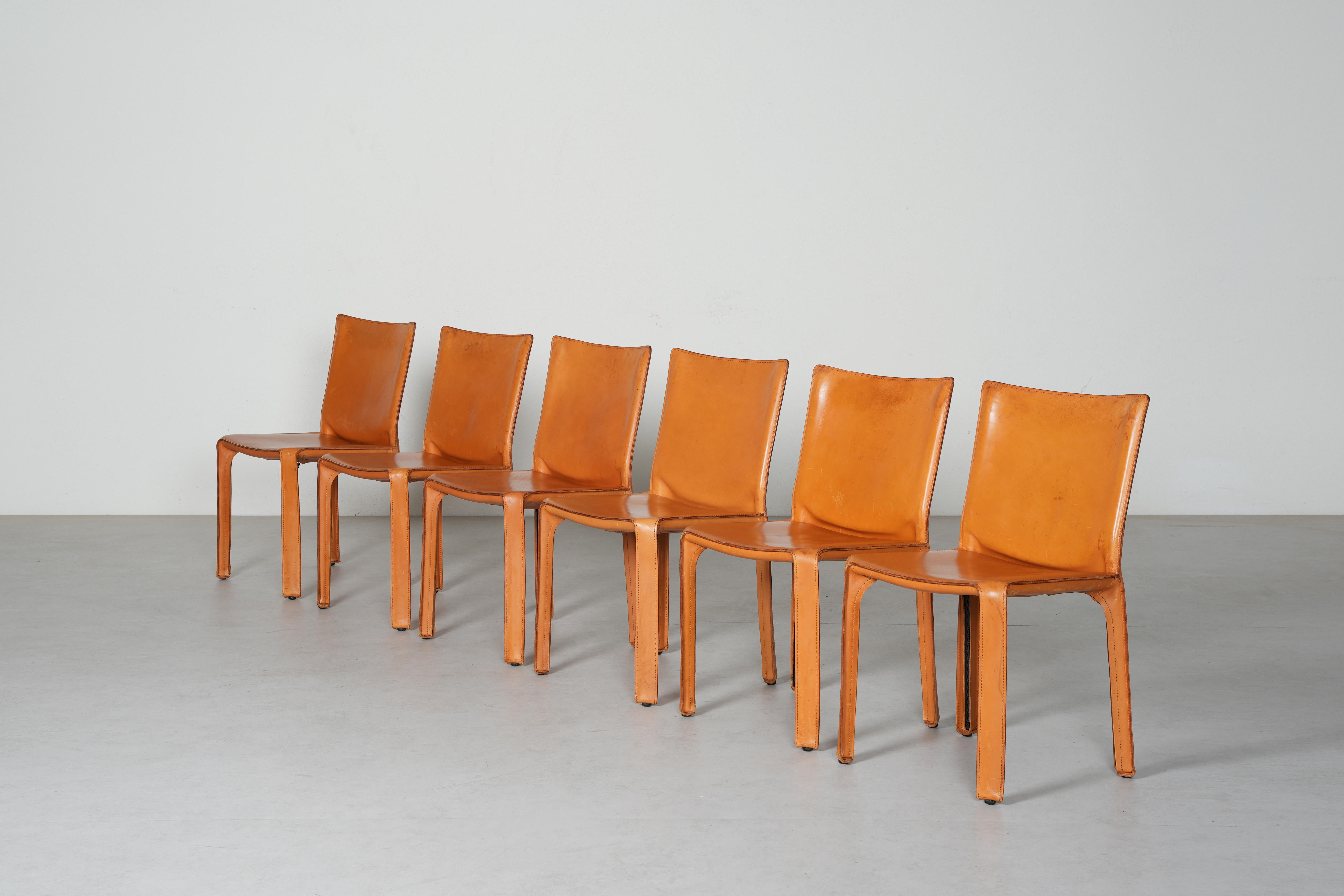 Schöner Satz von sechs Cab 412 Stühlen von Mario Bellini für Cassina, braunes Leder im Zustand „Gut“ im Angebot in Berlin, DE