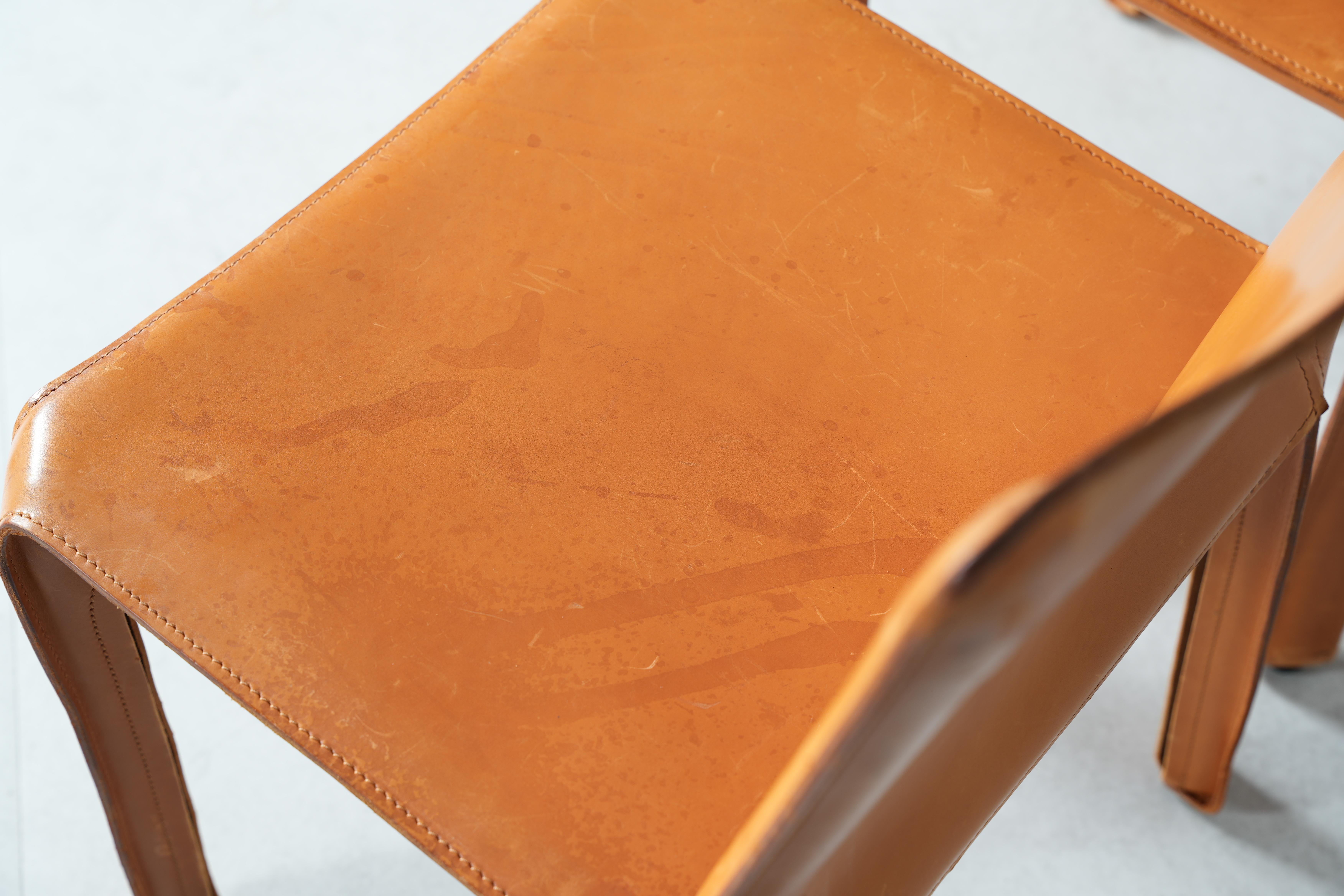 Schöner Satz von sechs Cab 412 Stühlen von Mario Bellini für Cassina, braunes Leder im Angebot 1