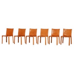 Beautiful set of six Cab 412 Chairs by Mario Bellini for Cassina, brown leather