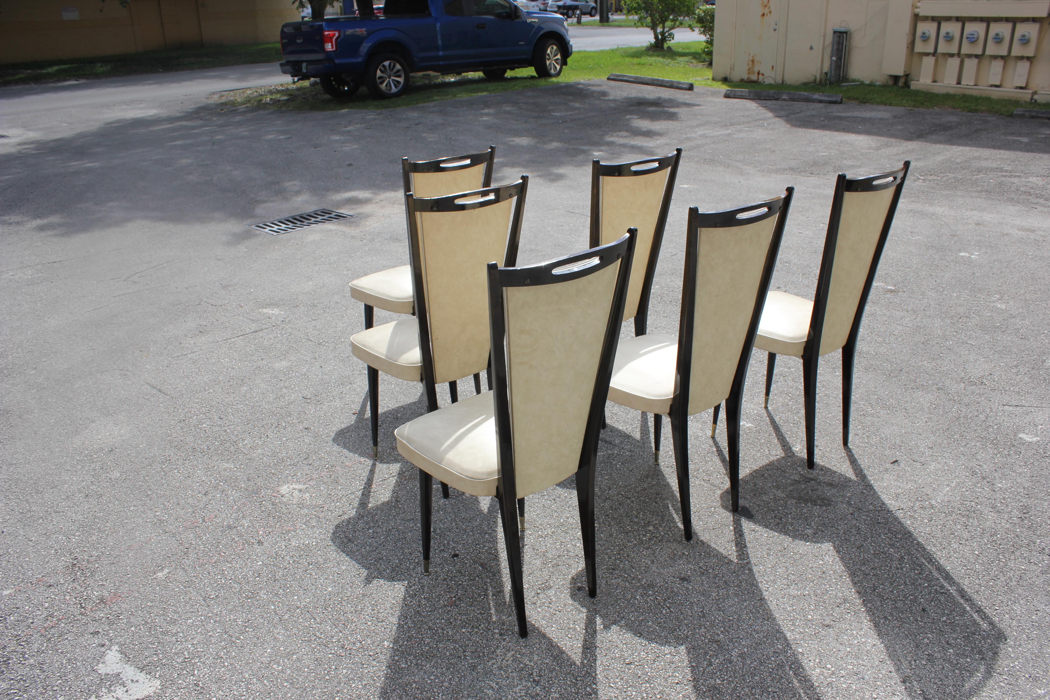 Beautiful Set of Six French Art Deco Solid Mahogany Dining Chairs, circa 1940s 5