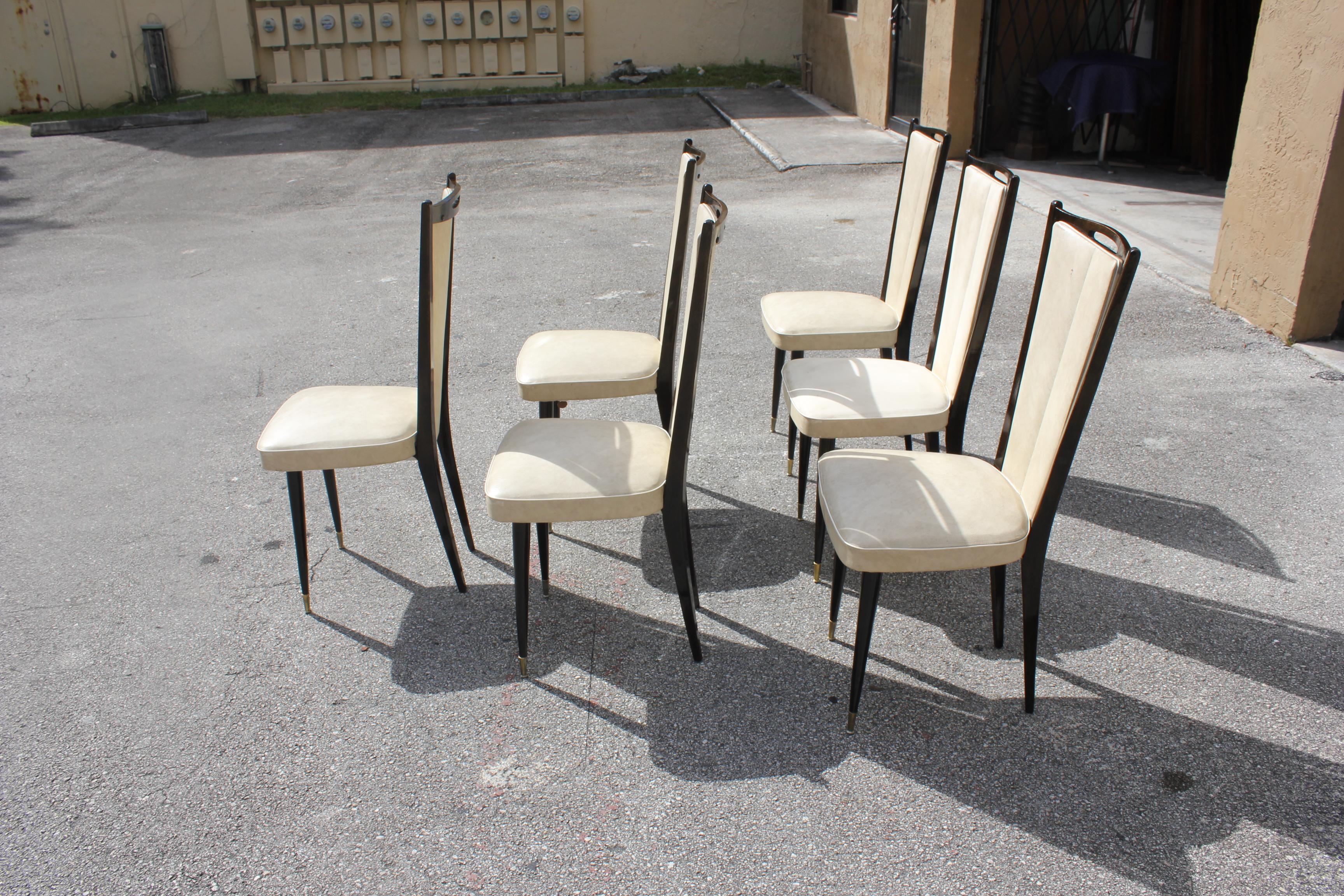 Beautiful Set of Six French Art Deco Solid Mahogany Dining Chairs, circa 1940s 6