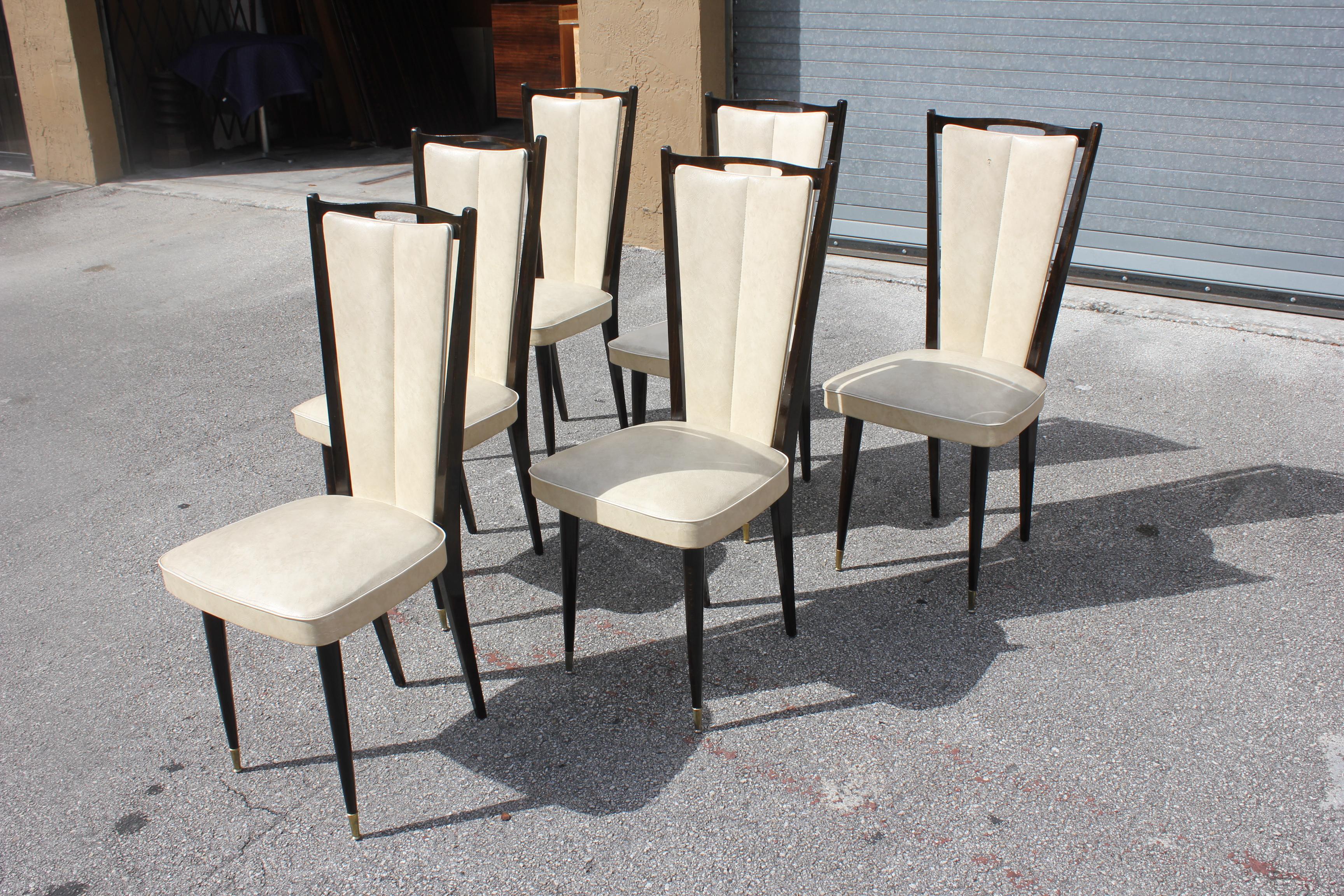 Beautiful Set of Six French Art Deco Solid Mahogany Dining Chairs, circa 1940s 1