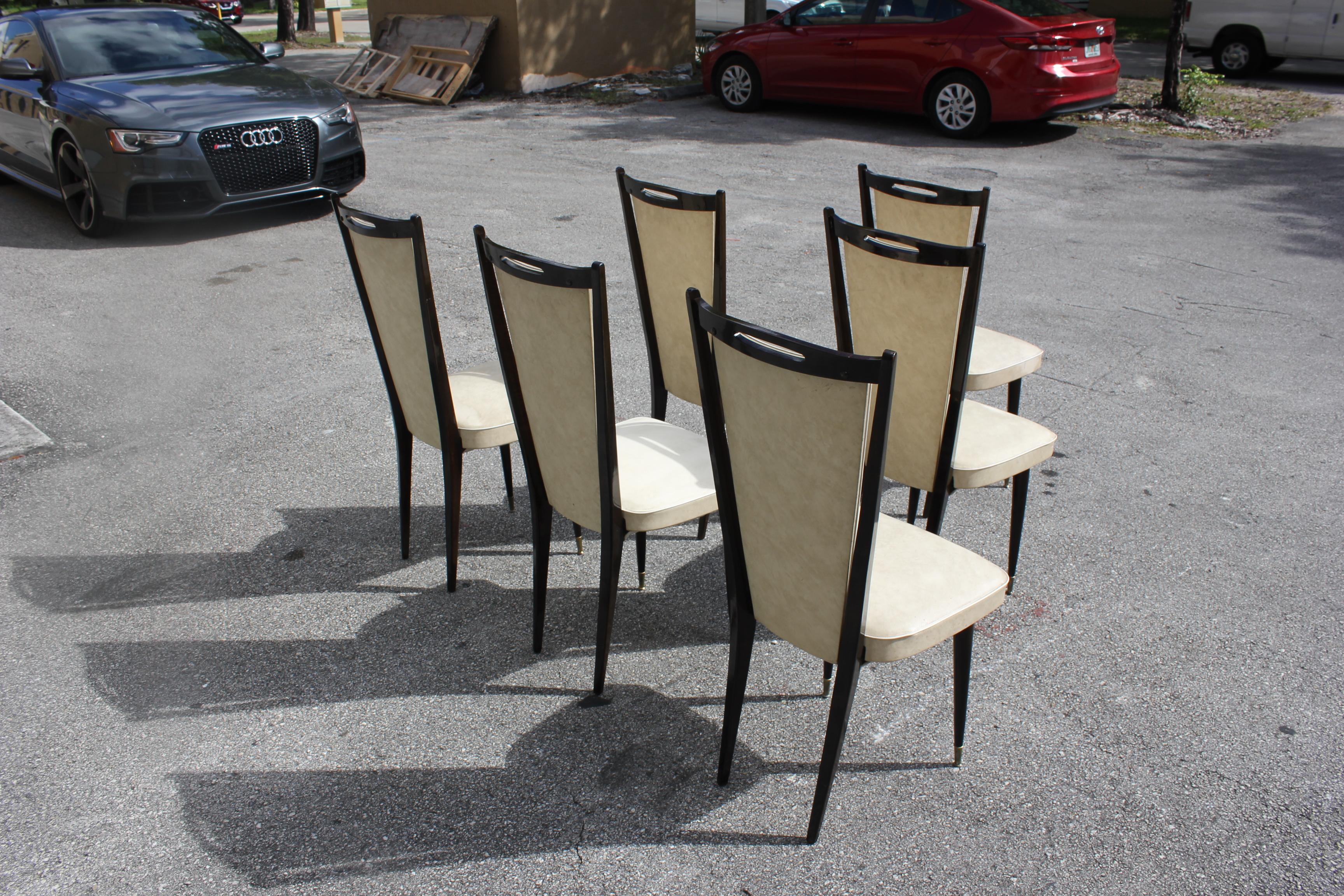 Beautiful Set of Six French Art Deco Solid Mahogany Dining Chairs, circa 1940s 2