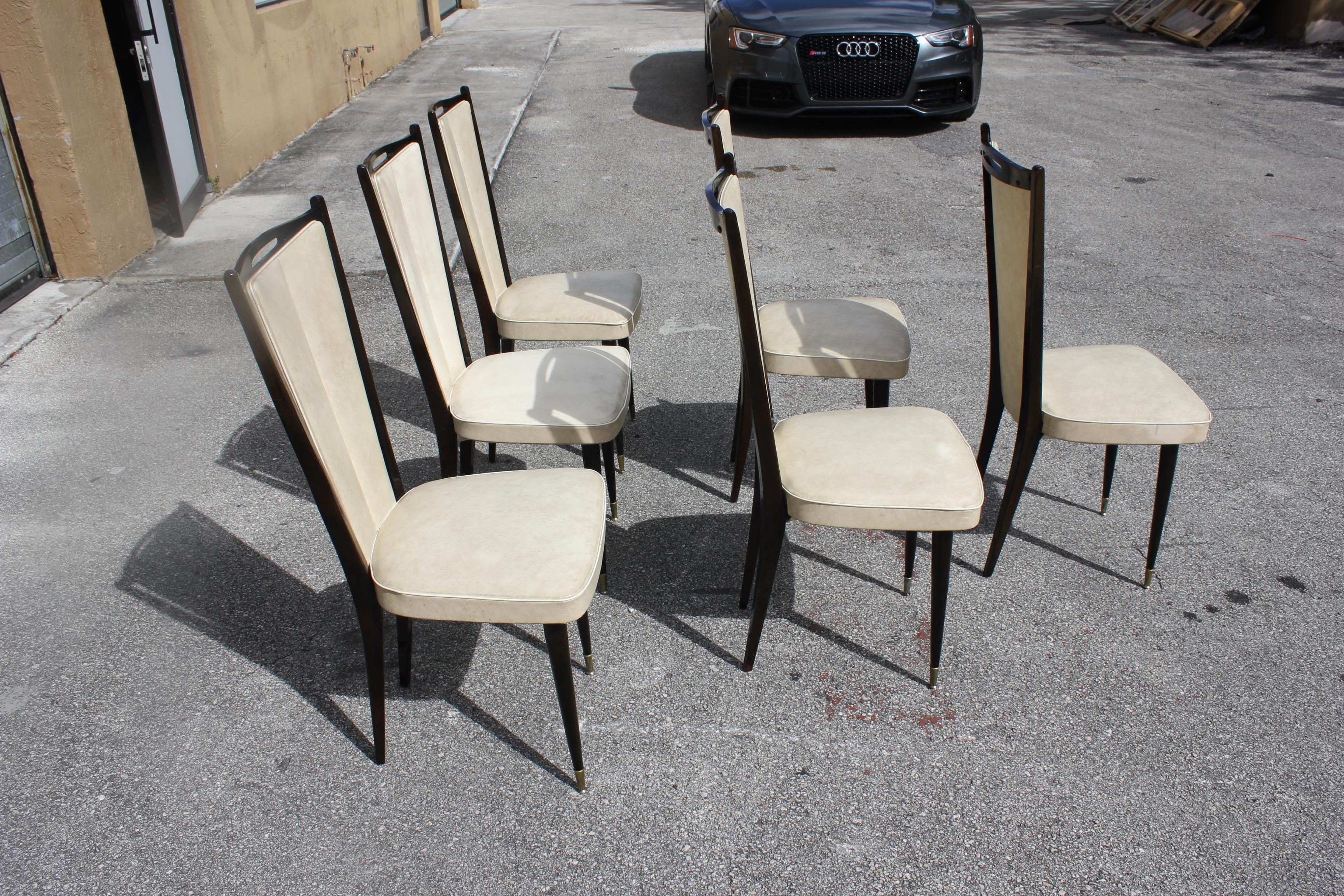 Beautiful Set of Six French Art Deco Solid Mahogany Dining Chairs, circa 1940s 3