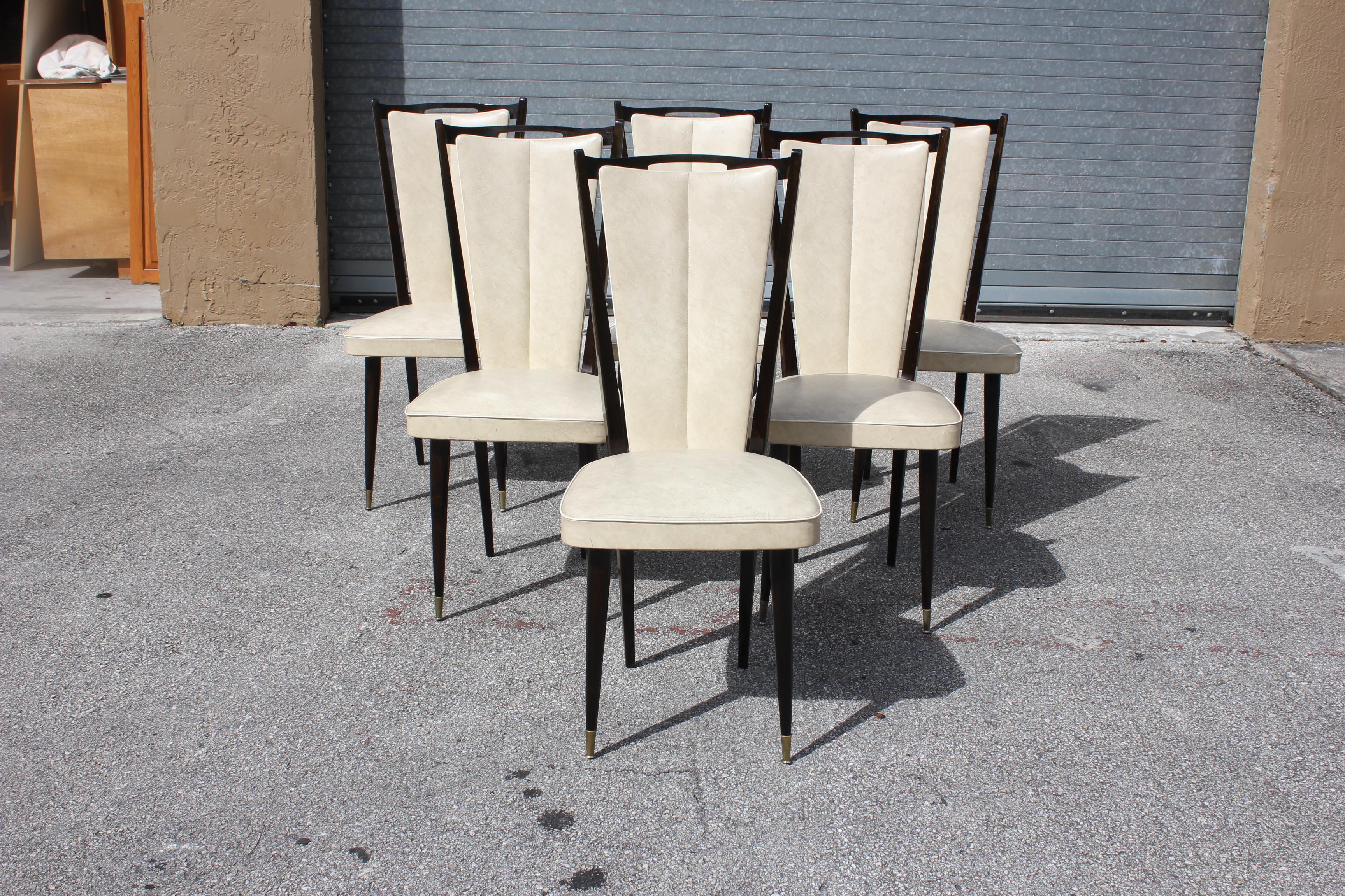 Beautiful Set of Six French Art Deco Solid Mahogany Dining Chairs, circa 1940s 4
