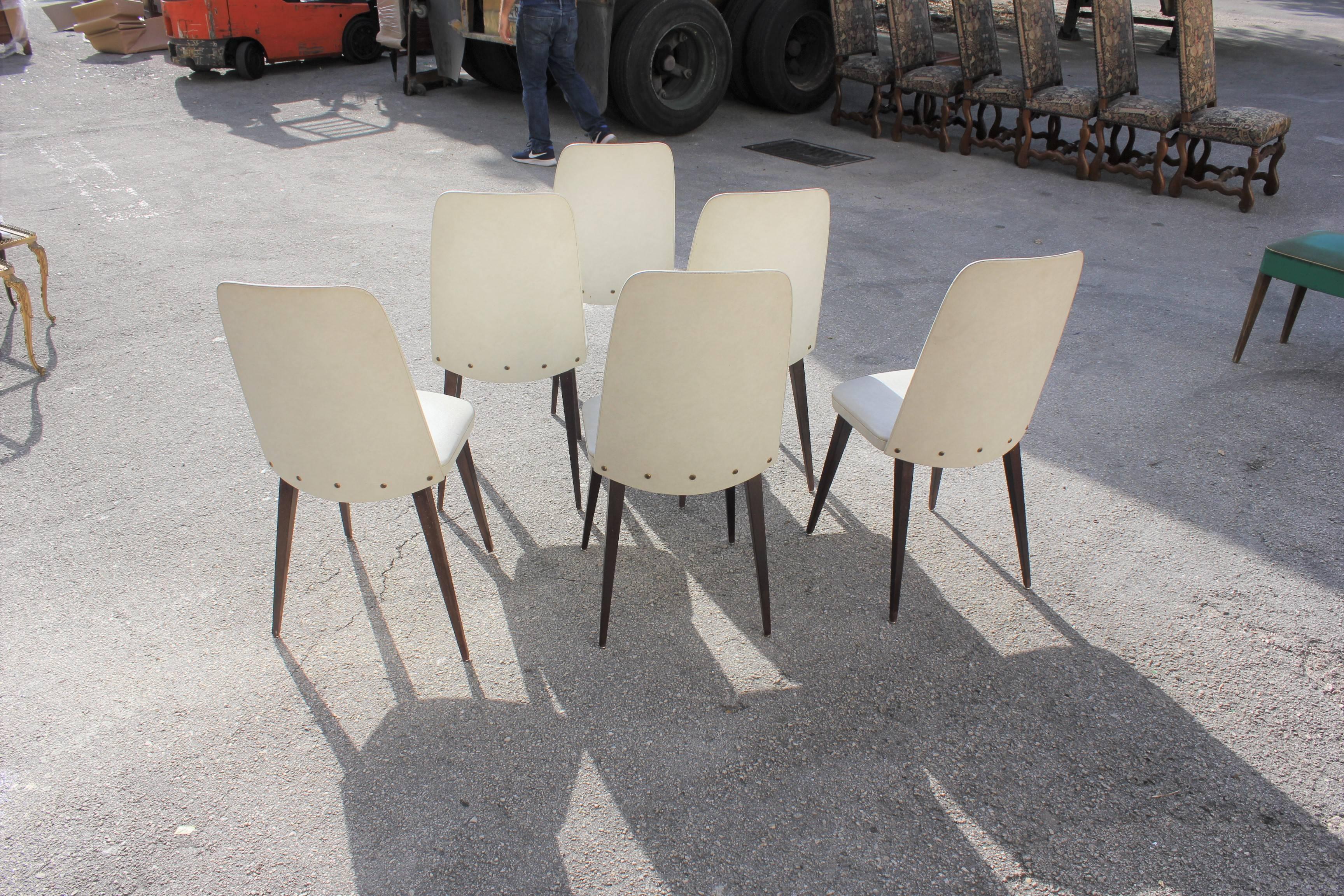 Beautiful Set of Six French Art Deco Solid Mahogany Gondola Dining Chairs In Excellent Condition In Hialeah, FL