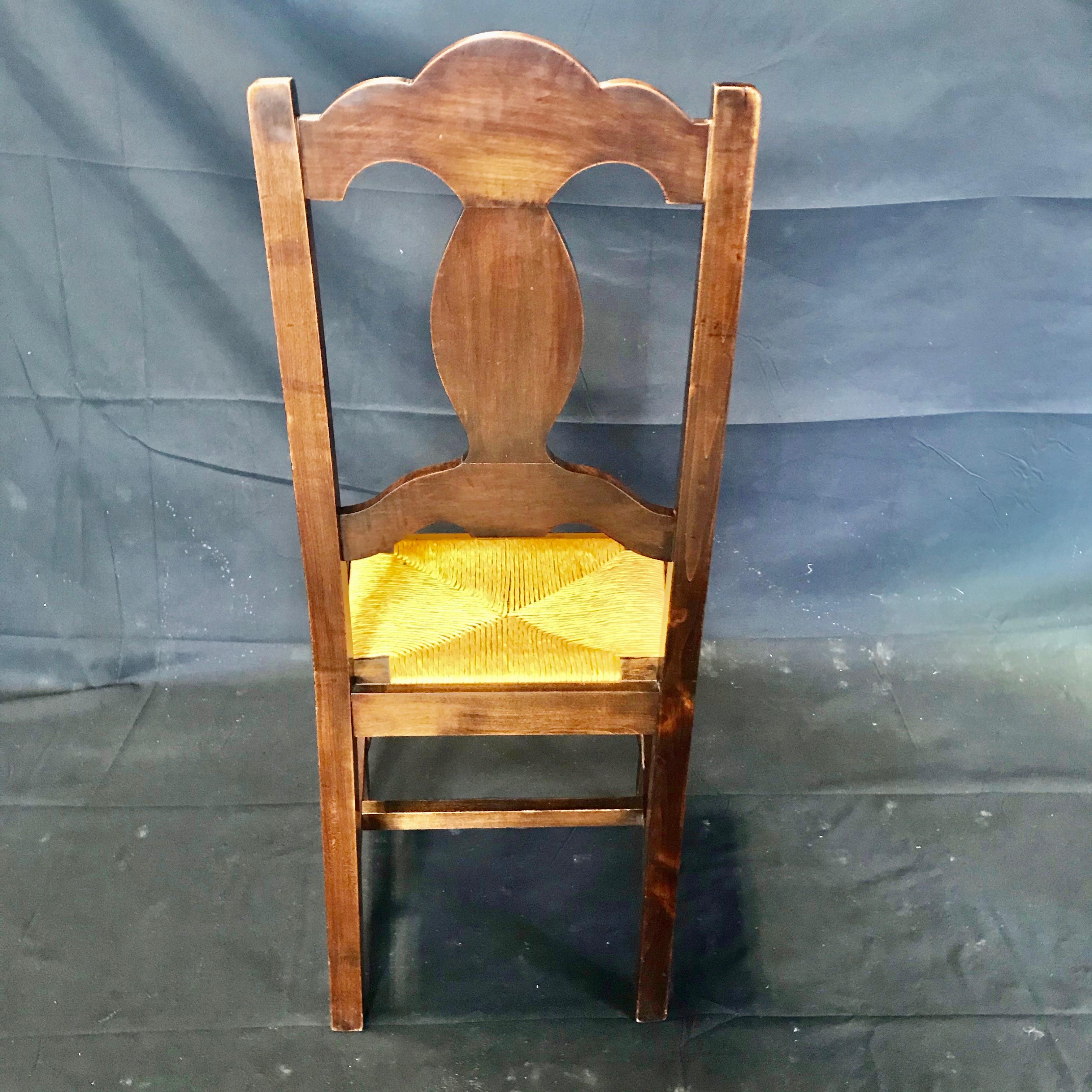 Beautiful Set of Six French Country Carved Walnut and Rush Dining Chairs 4