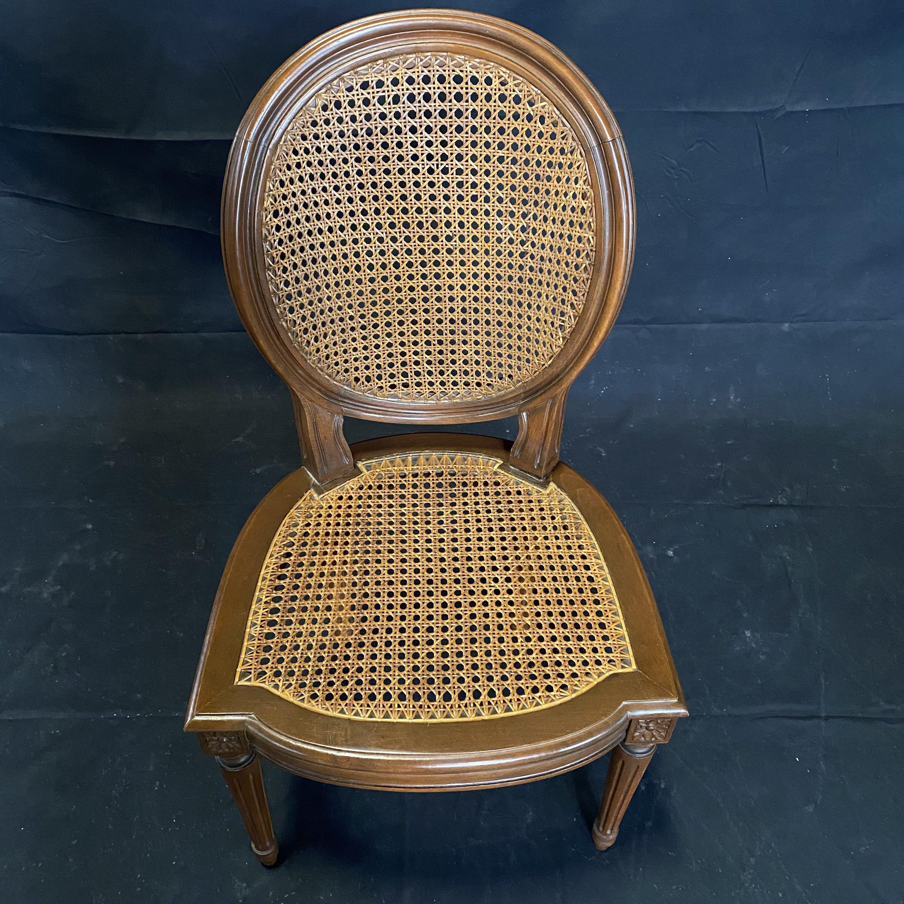 Beautiful Set of Six French Louis XVI Style Caned Walnut Dining Chairs 3