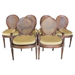 Beautiful Set of Six French Louis XVI Style Caned Walnut Dining Chairs