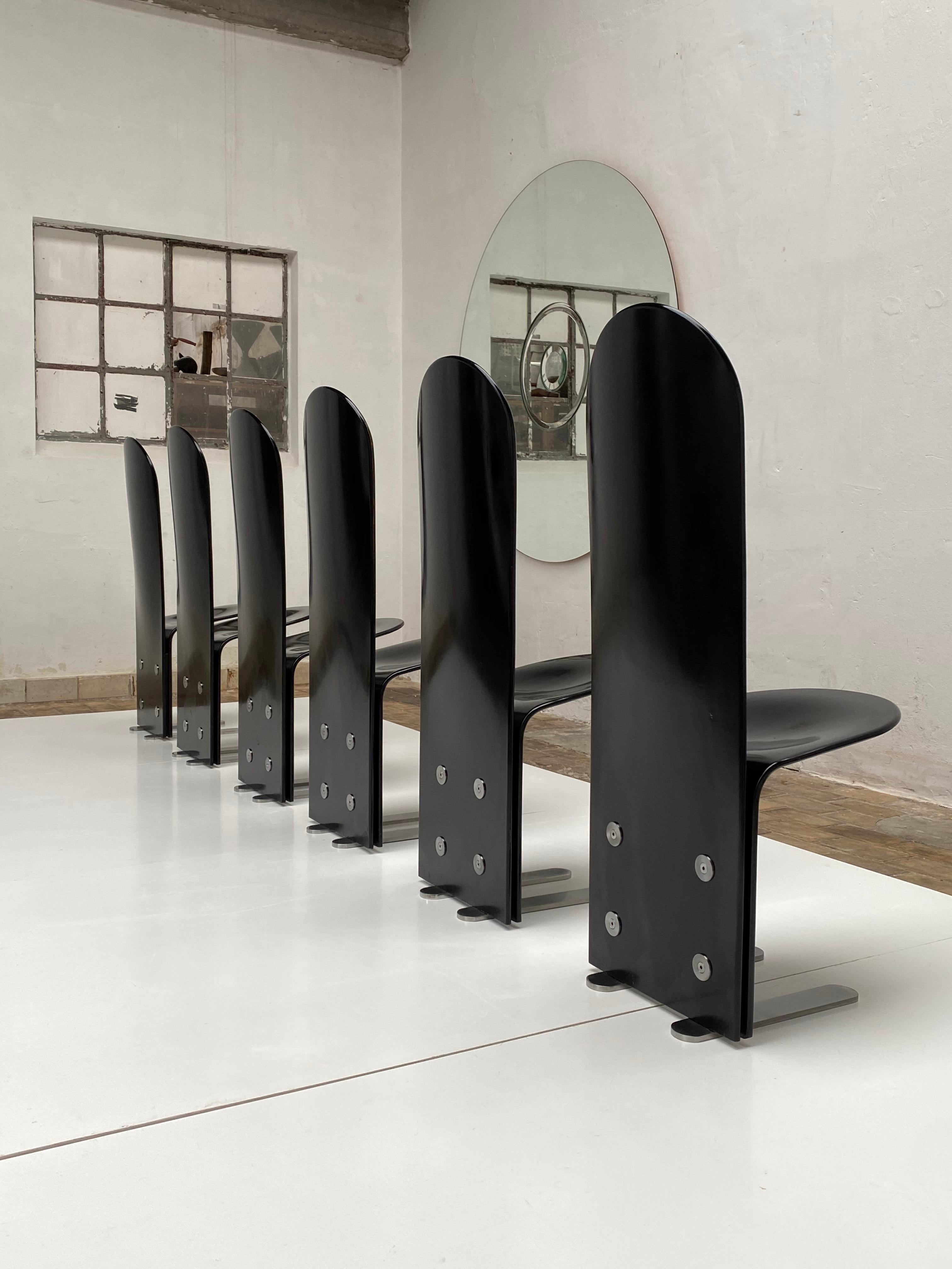 Italian Beautiful Set of Six 'Pellicano' Chairs by Luigi Saccardo, Published Casa Vogue