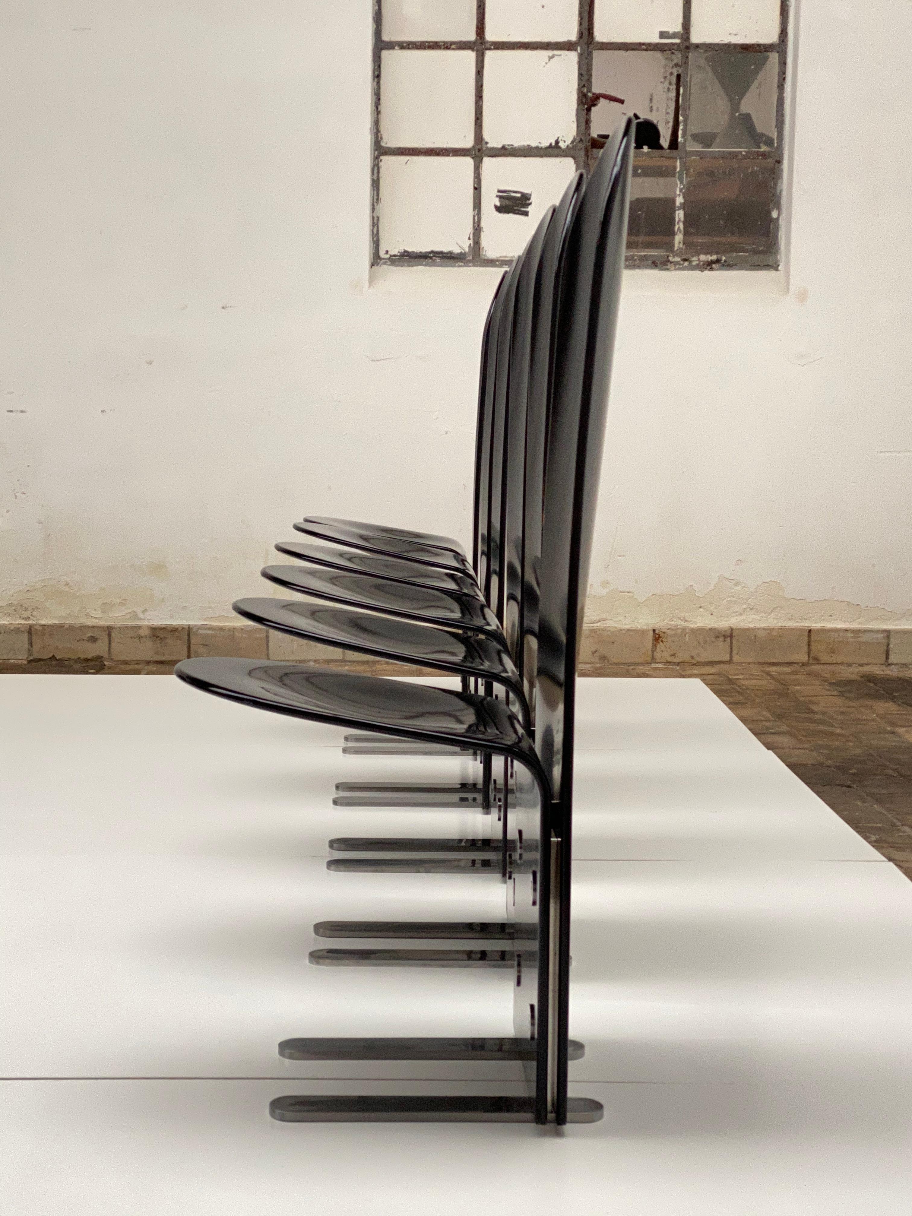 Chrome Beautiful Set of Six 'Pellicano' Chairs by Luigi Saccardo, Published Casa Vogue