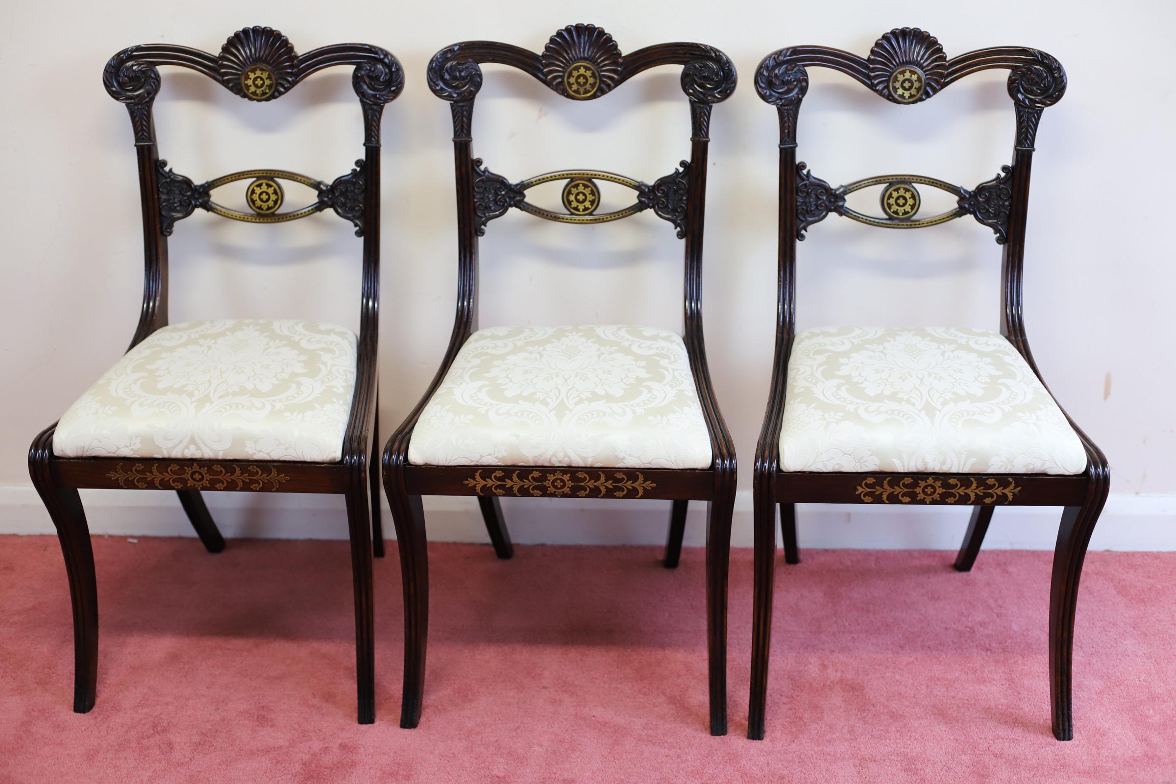 Beautiful Set Of Six Regency Hardwood And Brass-inlaid Dining Chairs  For Sale 9