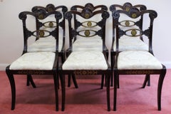 Beautiful Set Of Six Regency Hardwood And Brass-inlaid Dining Chairs