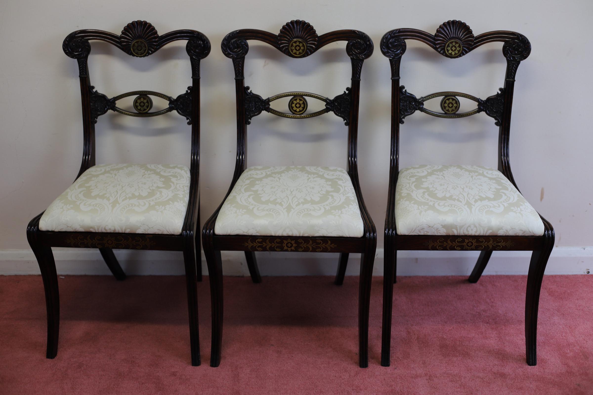 Beautiful Set Of Six Regency Hardwood And Brass-inlaid Dining Chairs  For Sale 2