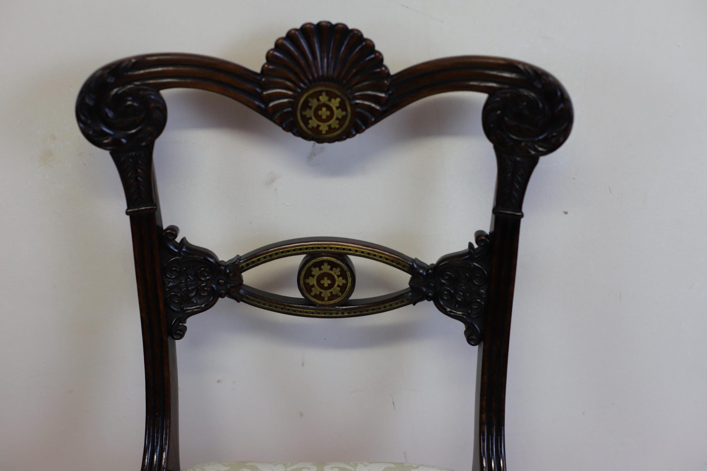 Beautiful Set Of Six Regency Hardwood And Brass-inlaid Dining Chairs  For Sale 3