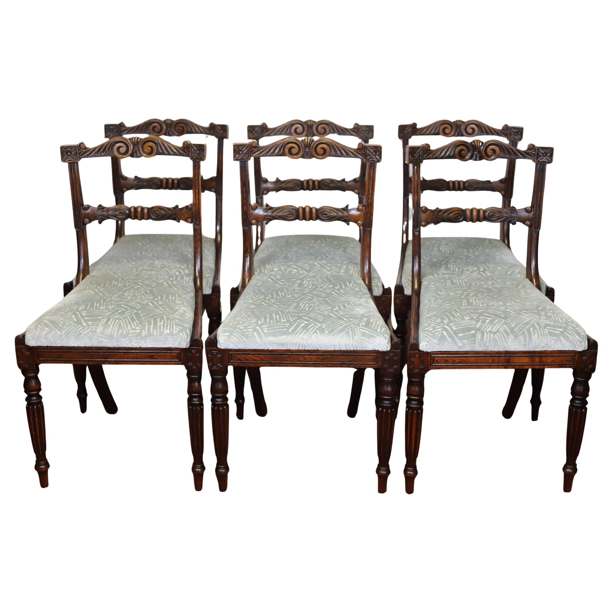 Beautiful Set Of Six Regency Walnut Dining Chairs
