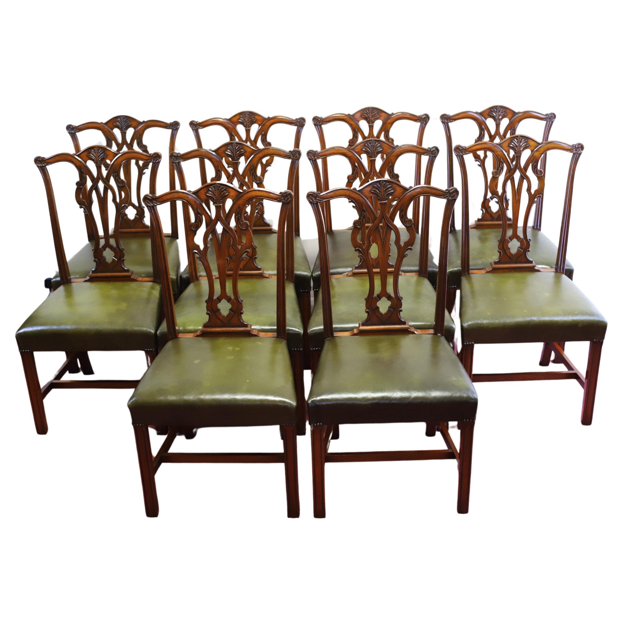 Beautiful Set of Ten Chippendale Style  Walnut  Dining Chairs
