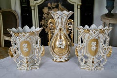 Beautiful Set of Three Antique Old Paris Porcelain Cornet Flower Vase 1880's