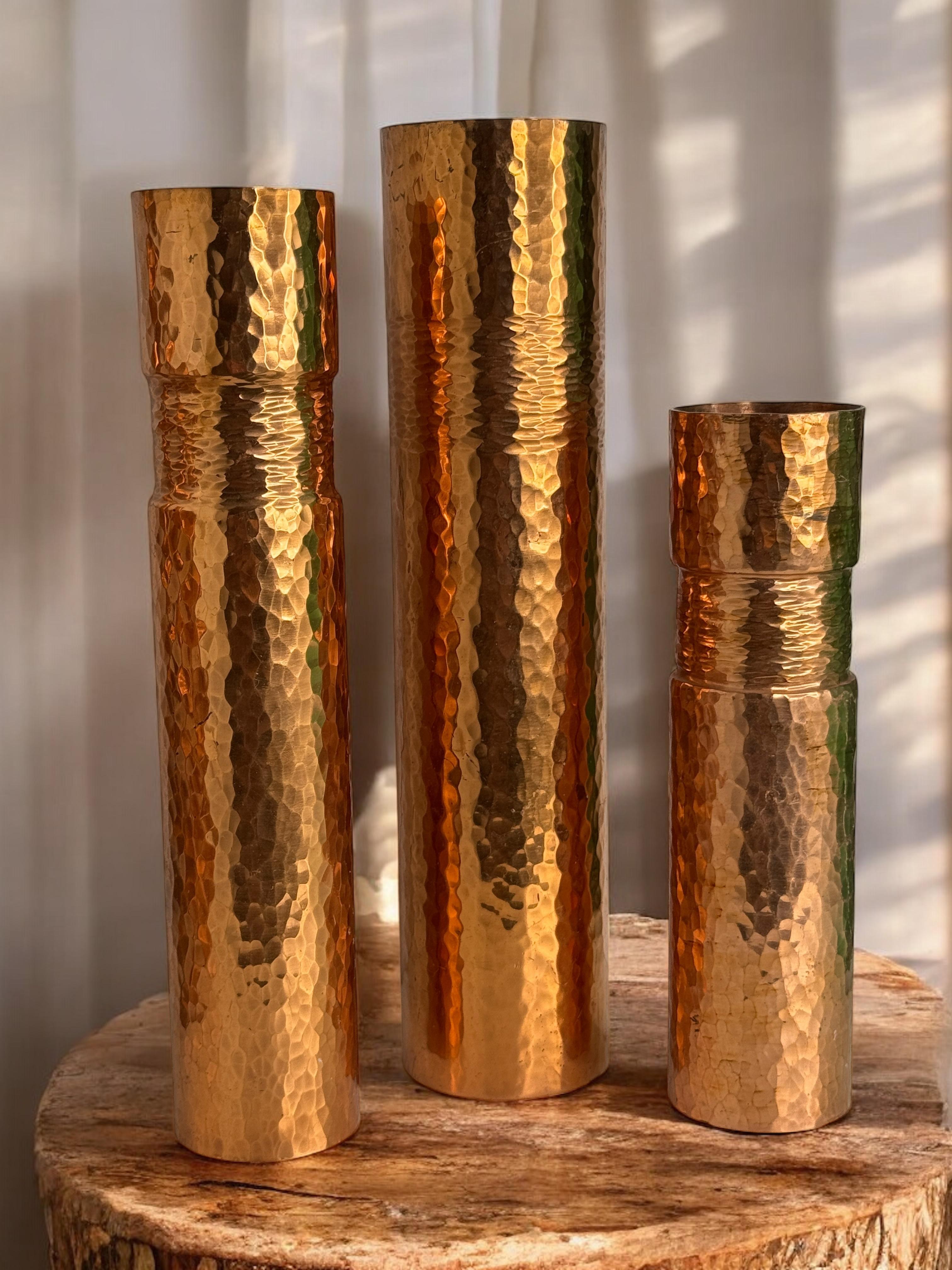 Beautiful Set of three Copper Handmade Brutalist Flower Vase, German, 1970s For Sale 5