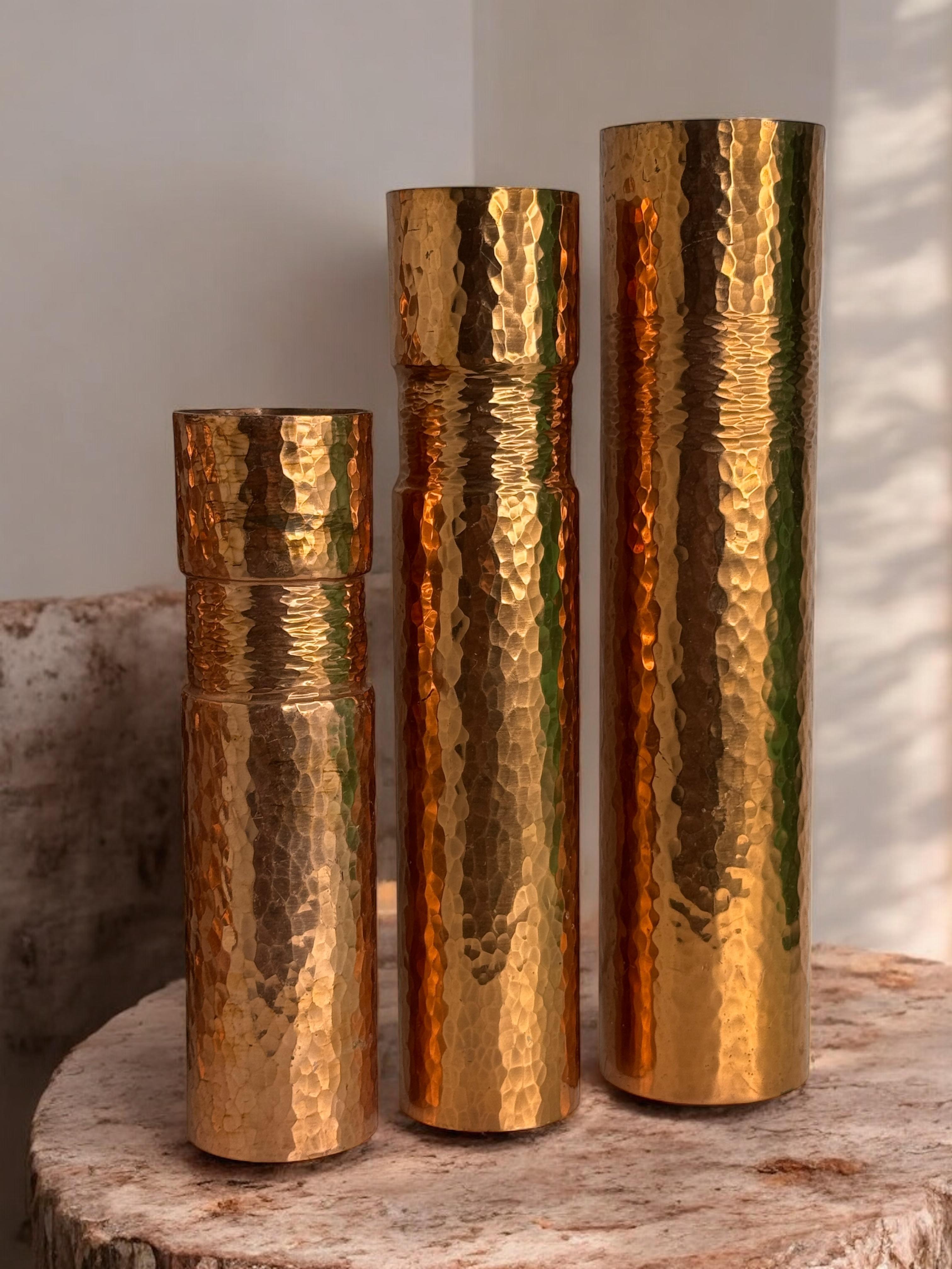 Beautiful Set of three Copper Handmade Brutalist Flower Vase, German, 1970s For Sale 6