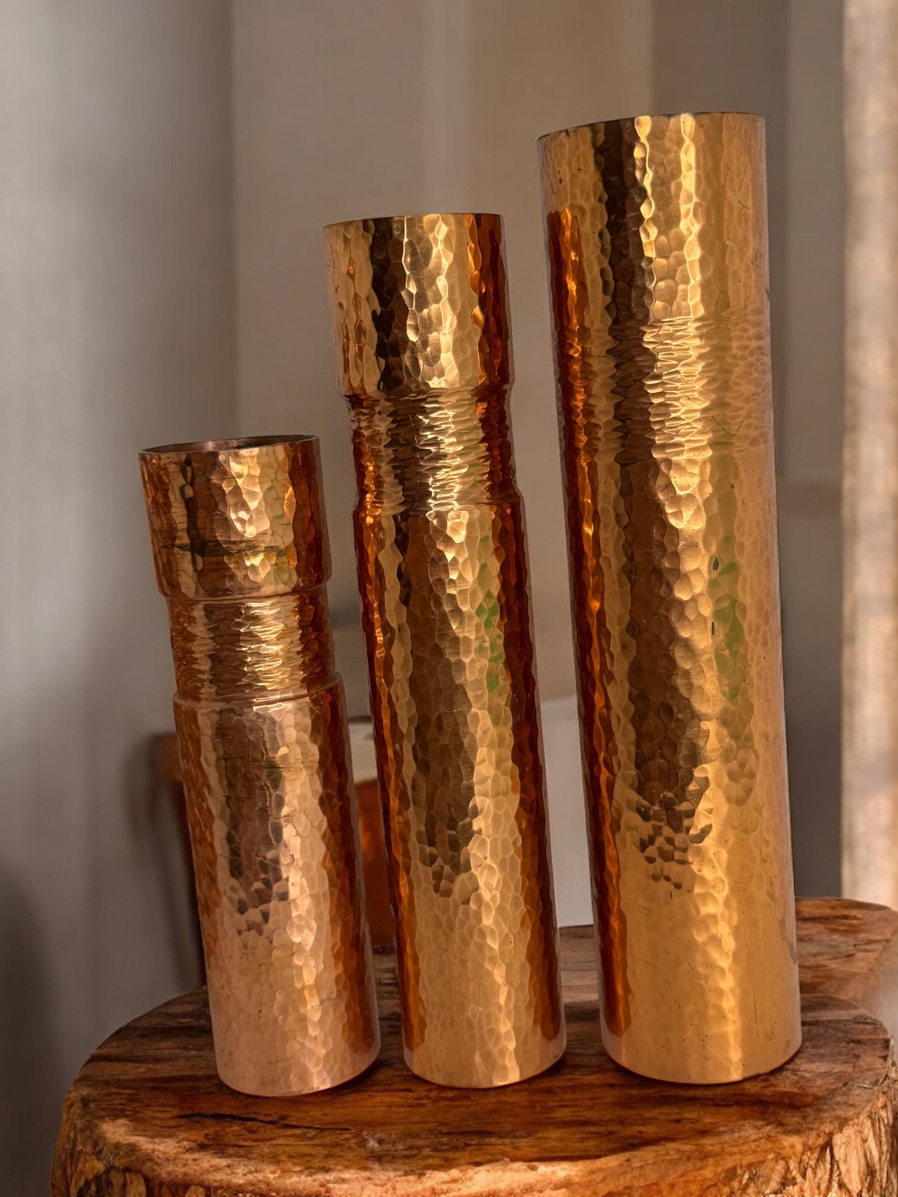 Beautiful Set of three Copper Handmade Brutalist Flower Vase, German, 1970s For Sale 7